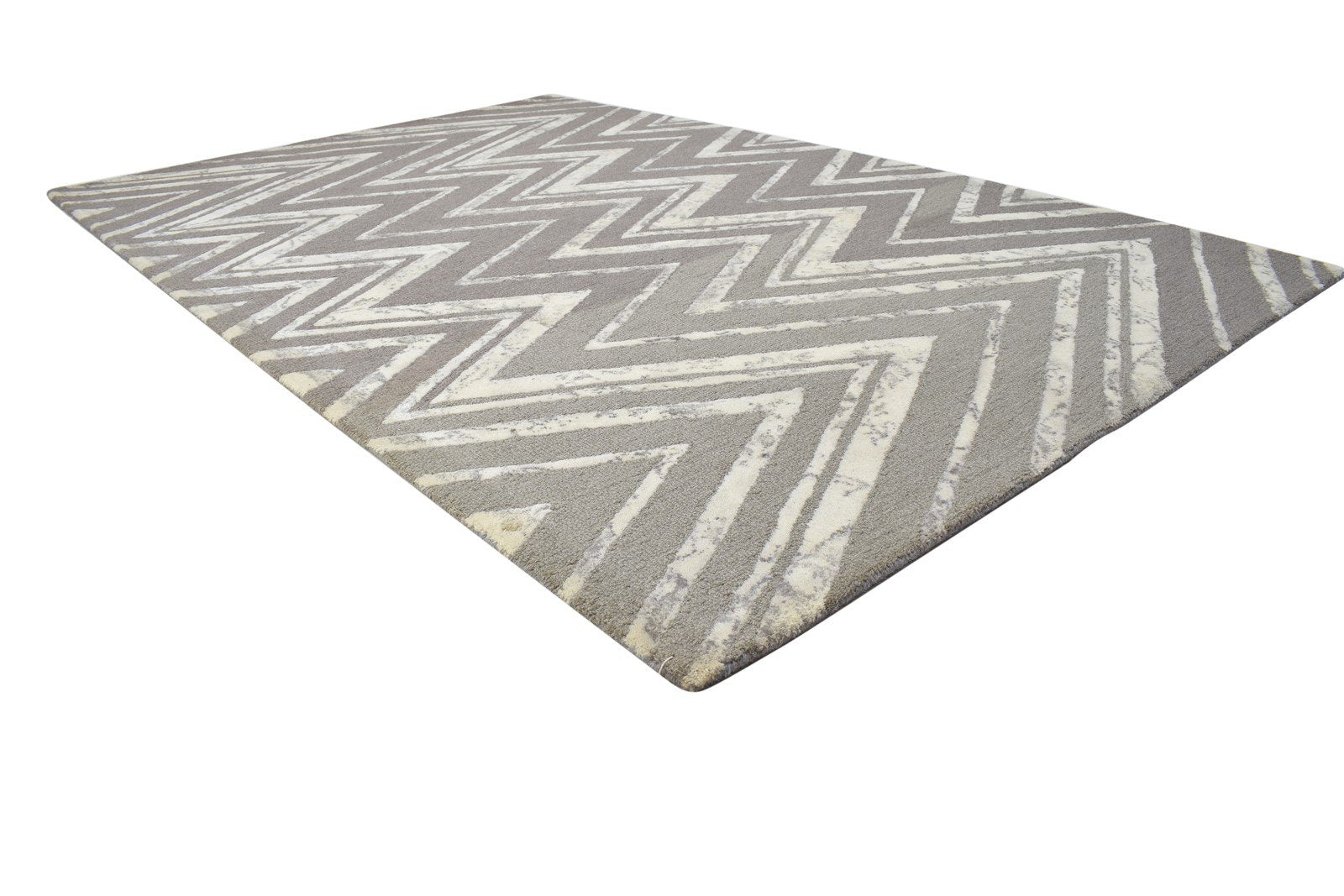 Wool Grey Rug 5' X 8' Modern Hand Tufted Scandinavian Chevron Room Size Carpet 7864283037845