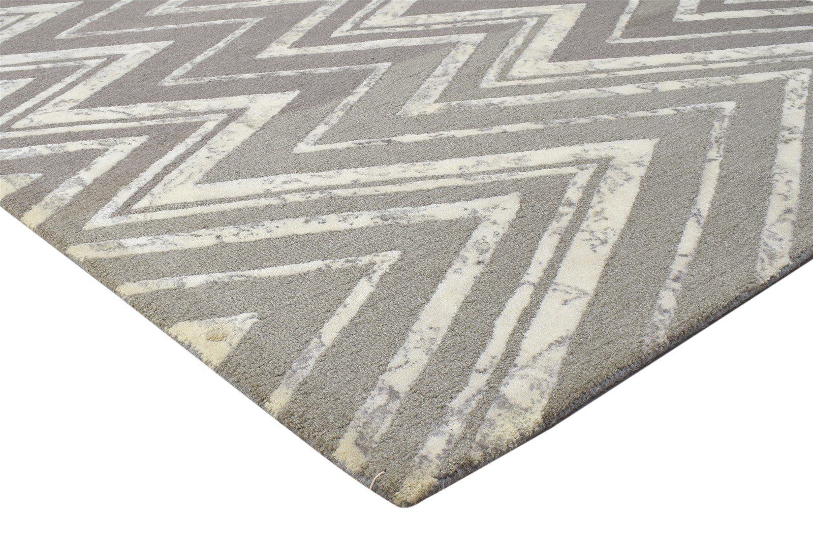 Wool Grey Rug 5' X 8' Modern Hand Tufted Scandinavian Chevron Room Size Carpet 7864283037845