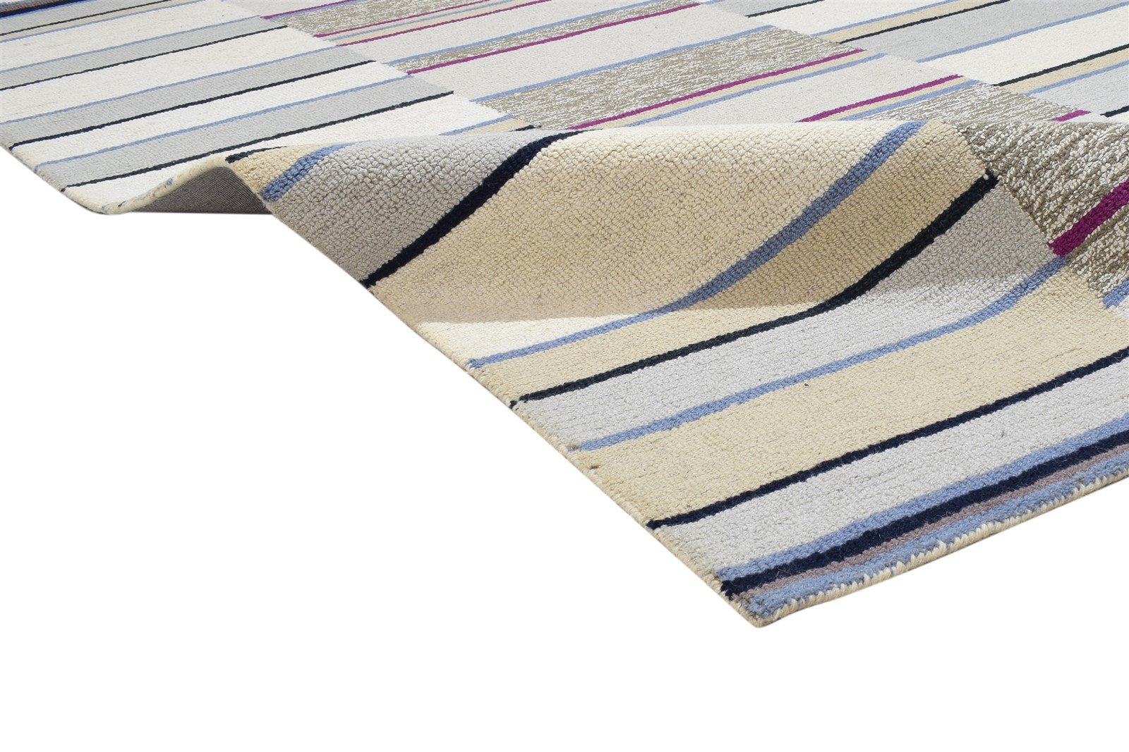 Wool Grey Rug 5' X 8' Modern Hand Tufted Scandinavian Striped Room Size Carpet 7864277368981