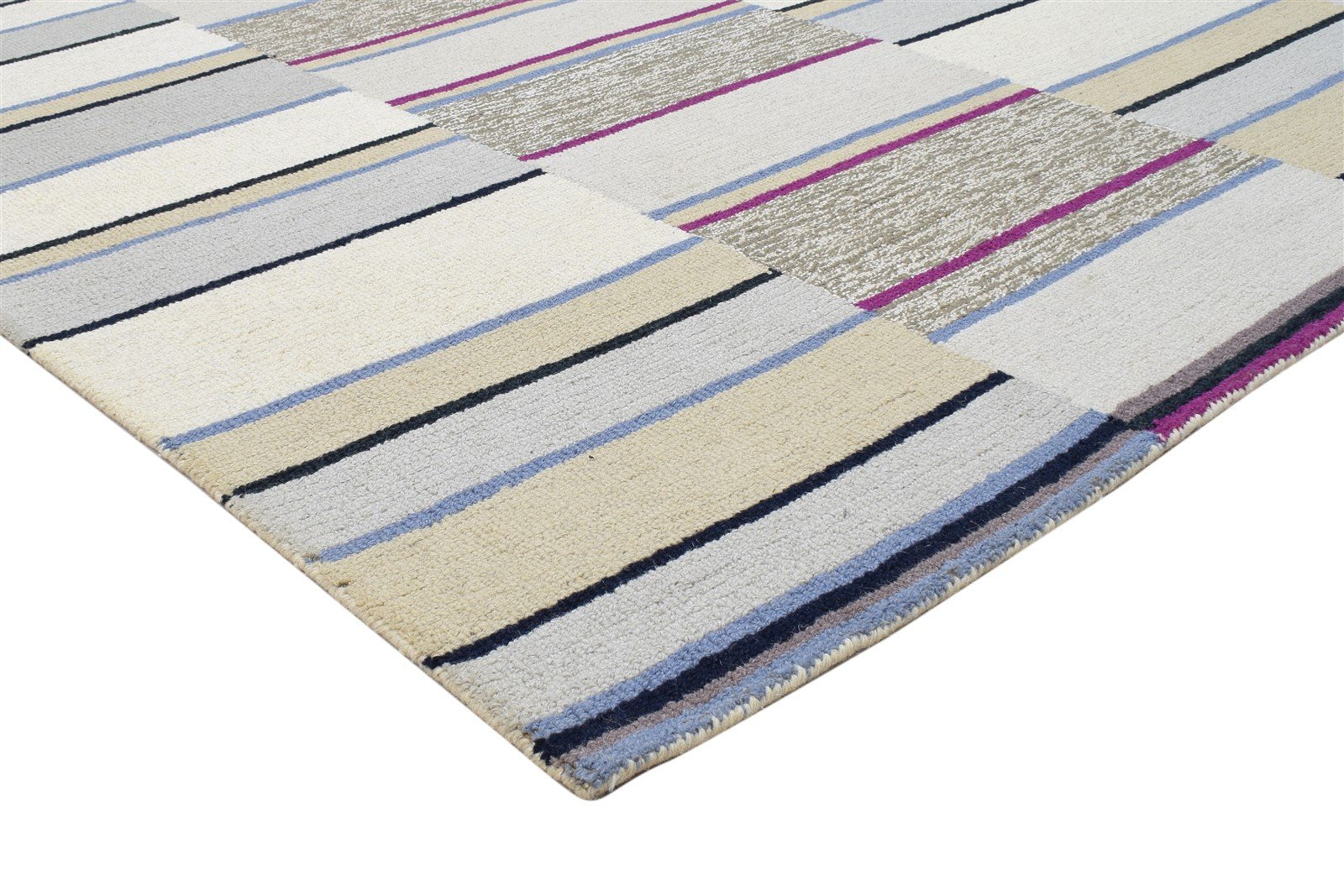 Wool Grey Rug 5' X 8' Modern Hand Tufted Scandinavian Striped Room Size Carpet 7864277368981