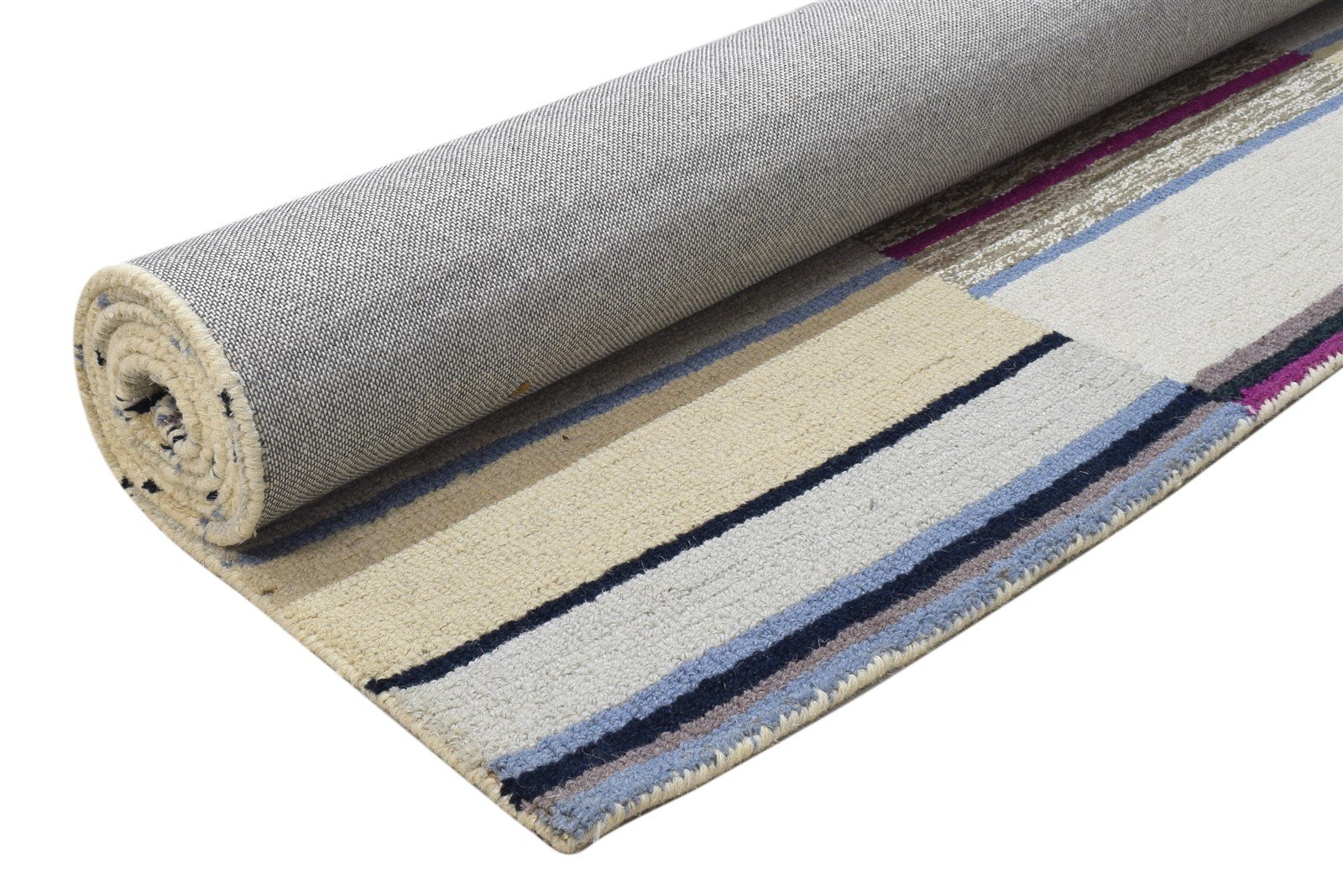 Wool Grey Rug 5' X 8' Modern Hand Tufted Scandinavian Striped Room Size Carpet 7864277368981