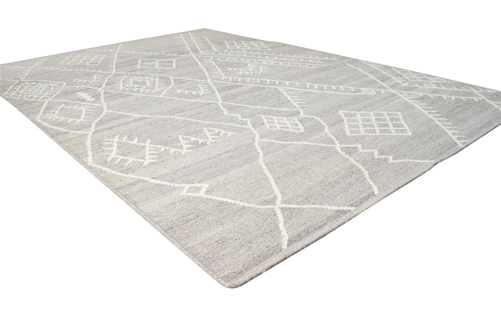 Wool Grey Rug 6' X 8' Modern Dhurrie Moroccan Abstract Room Size Carpet 7865019105429