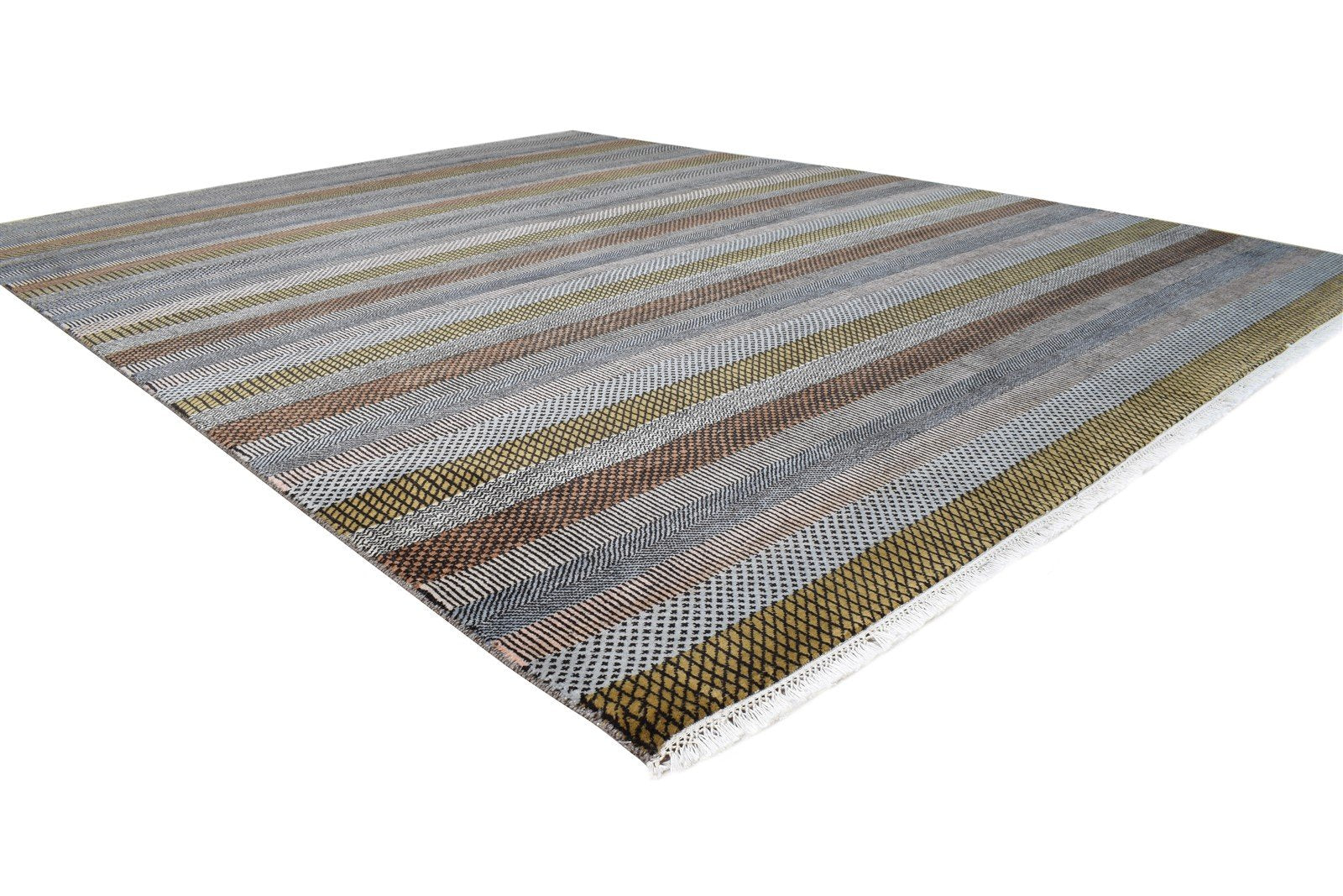 Wool Grey Rug 8' X 10' Modern Hand Knotted Agra Grass Trellis Large Carpet 7865149325461