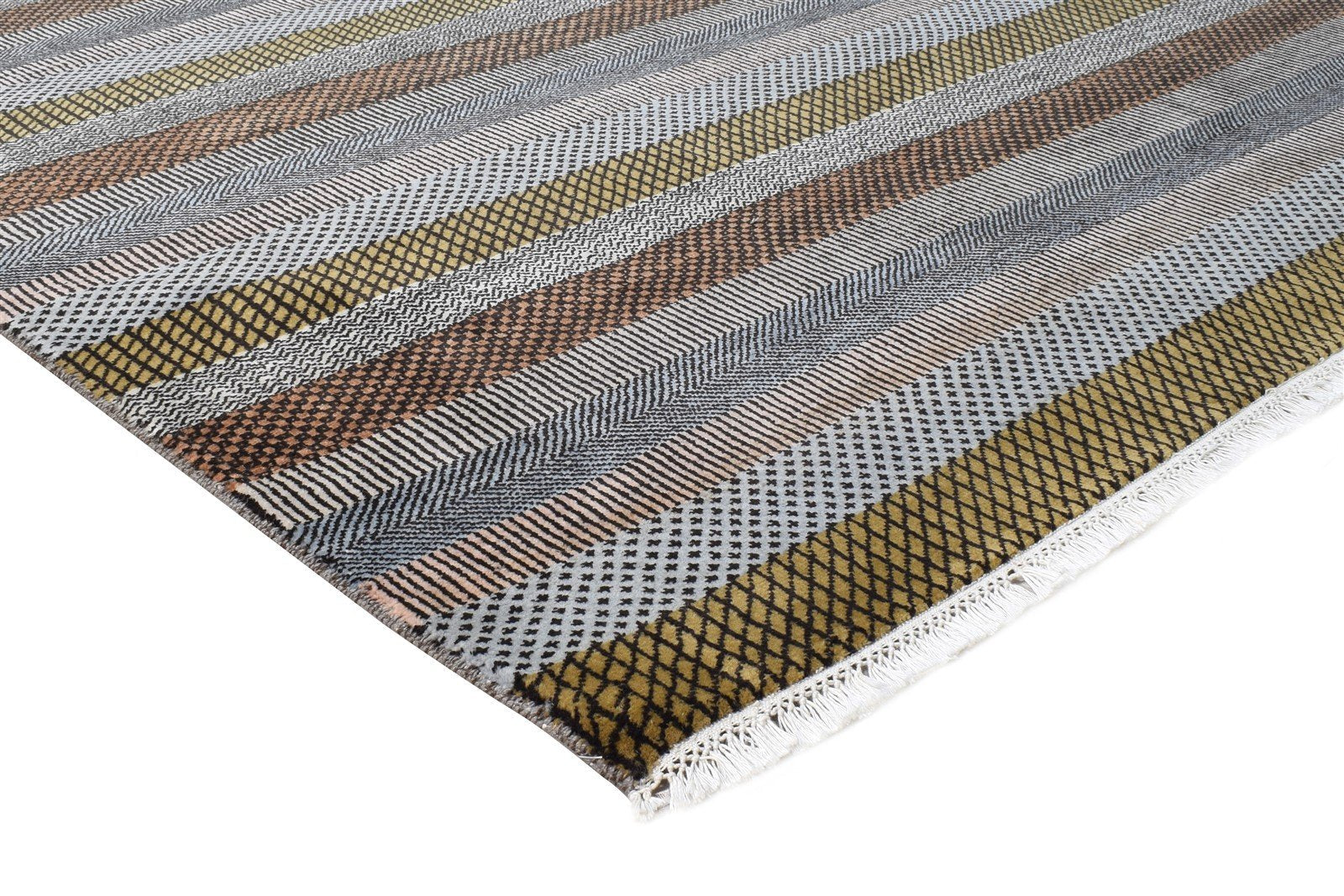 Wool Grey Rug 8' X 10' Modern Hand Knotted Agra Grass Trellis Large Carpet 7865149325461