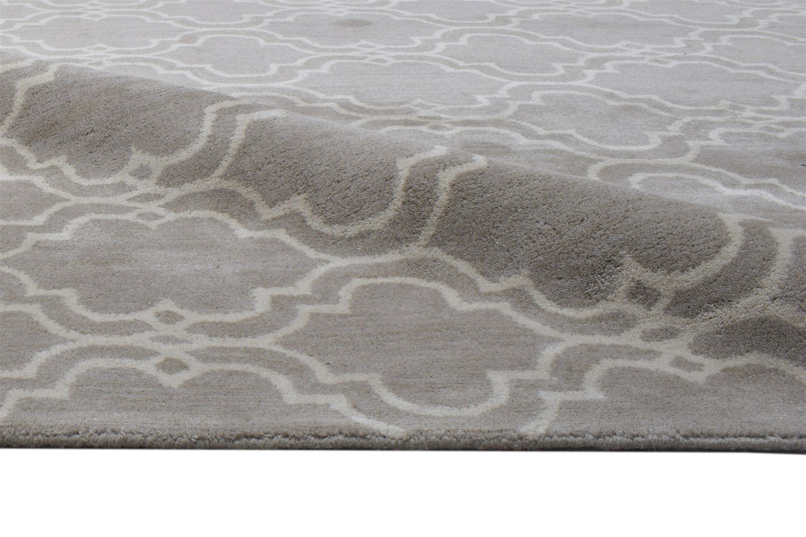 Wool Grey Rug 8' X 10' Modern Hand Tufted Moroccan Scroll Tile Large Carpet 7864116641941