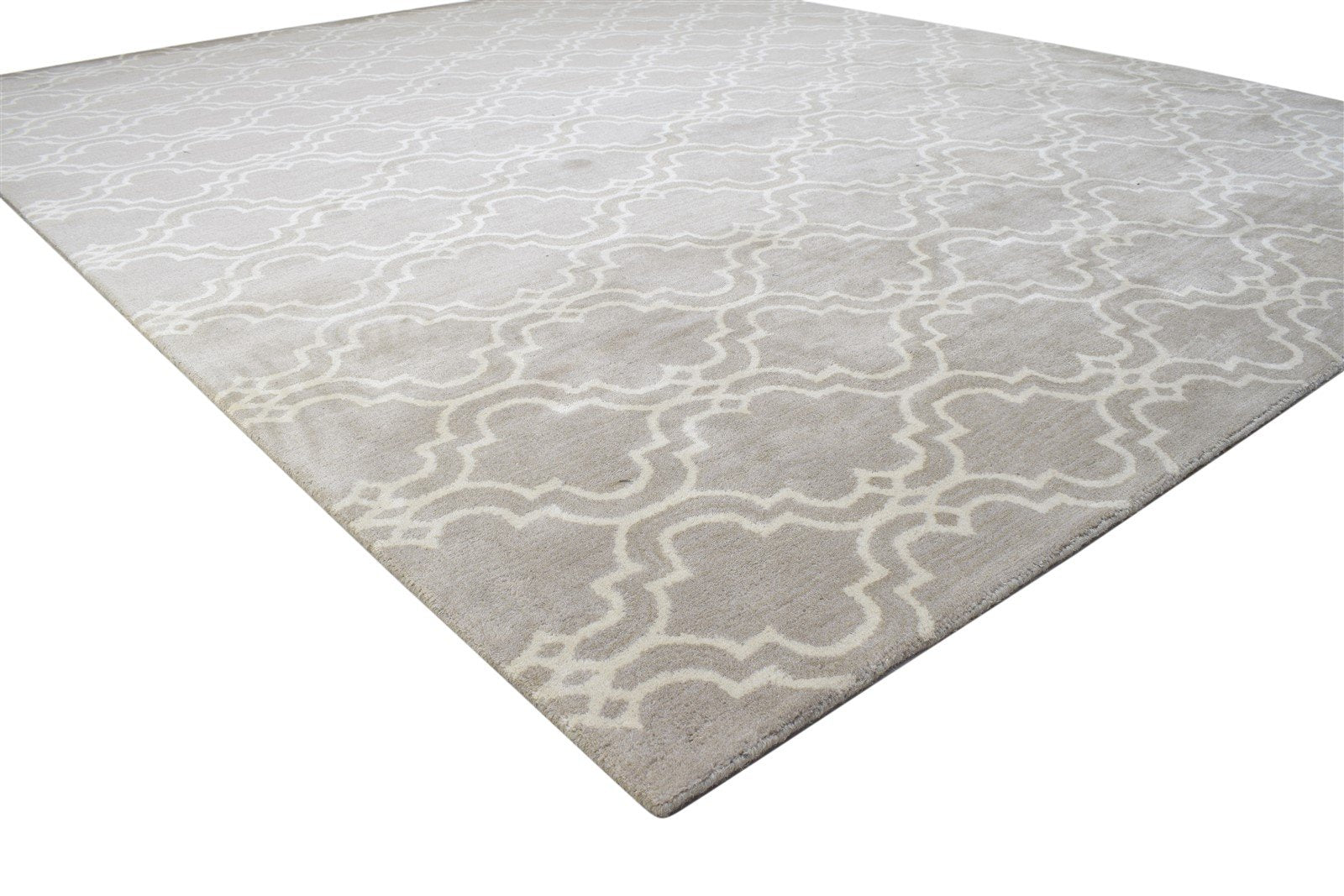 Wool Grey Rug 8' X 10' Modern Hand Tufted Moroccan Scroll Tile Large Carpet 7864116641941
