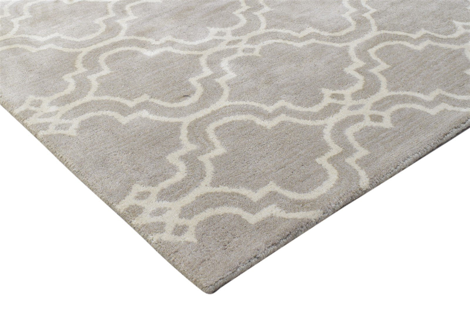 Wool Grey Rug 8' X 10' Modern Hand Tufted Moroccan Scroll Tile Large Carpet 7864116641941