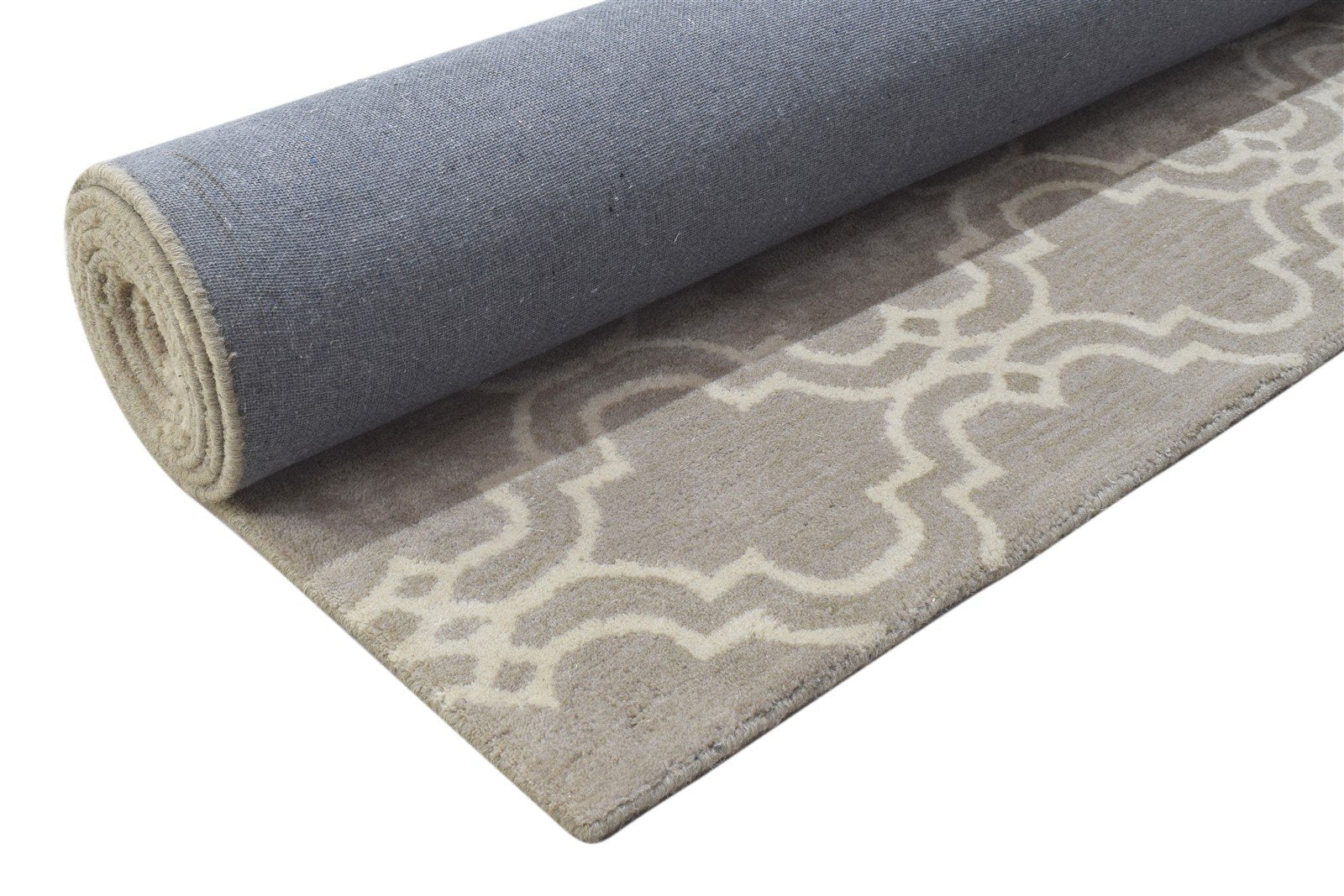 Wool Grey Rug 8' X 10' Modern Hand Tufted Moroccan Scroll Tile Large Carpet 7864116641941