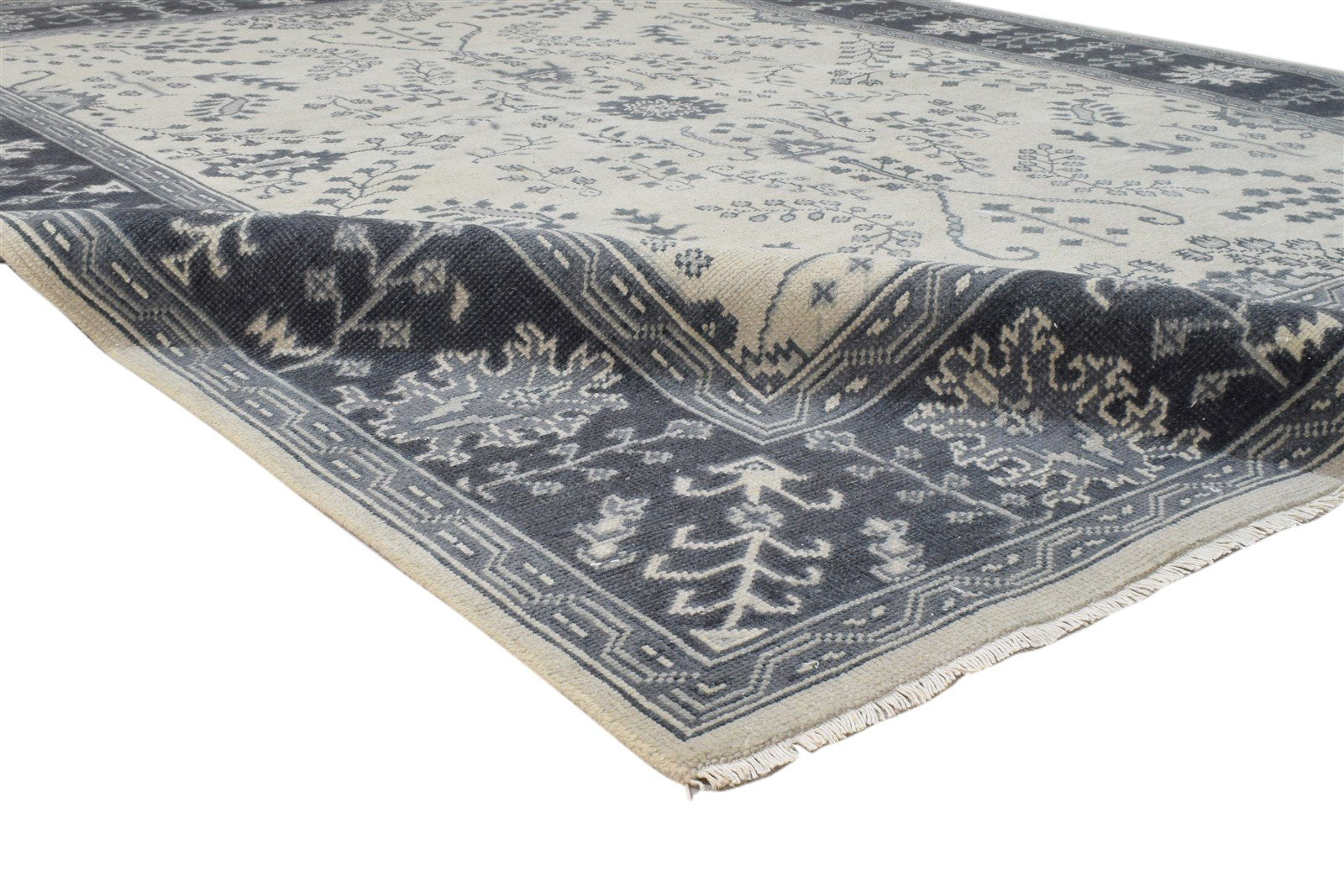 Wool Grey Rug 8' X 10' Persian Hand Knotted Sarouk-Indian Oriental Large Carpet 7860688060565