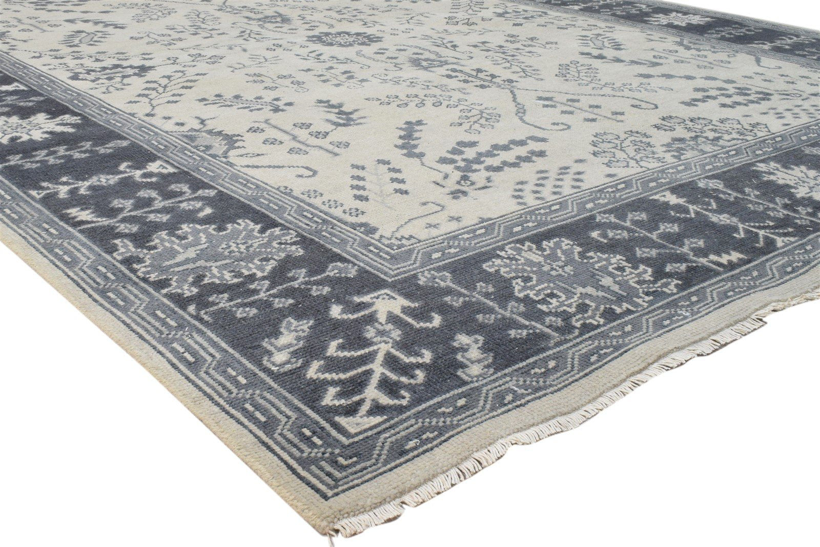 Wool Grey Rug 8' X 10' Persian Hand Knotted Sarouk-Indian Oriental Large Carpet 7860688060565