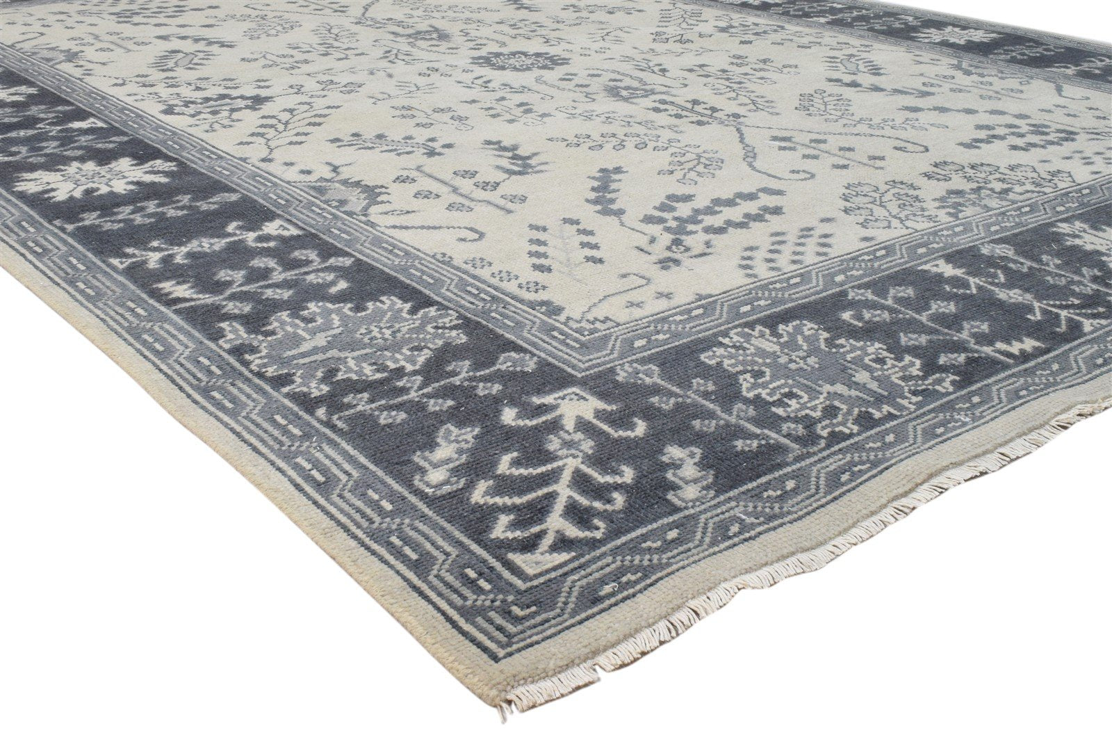 Wool Grey Rug 8' X 10' Persian Hand Knotted Sarouk-Indian Oriental Large Carpet 7860688060565