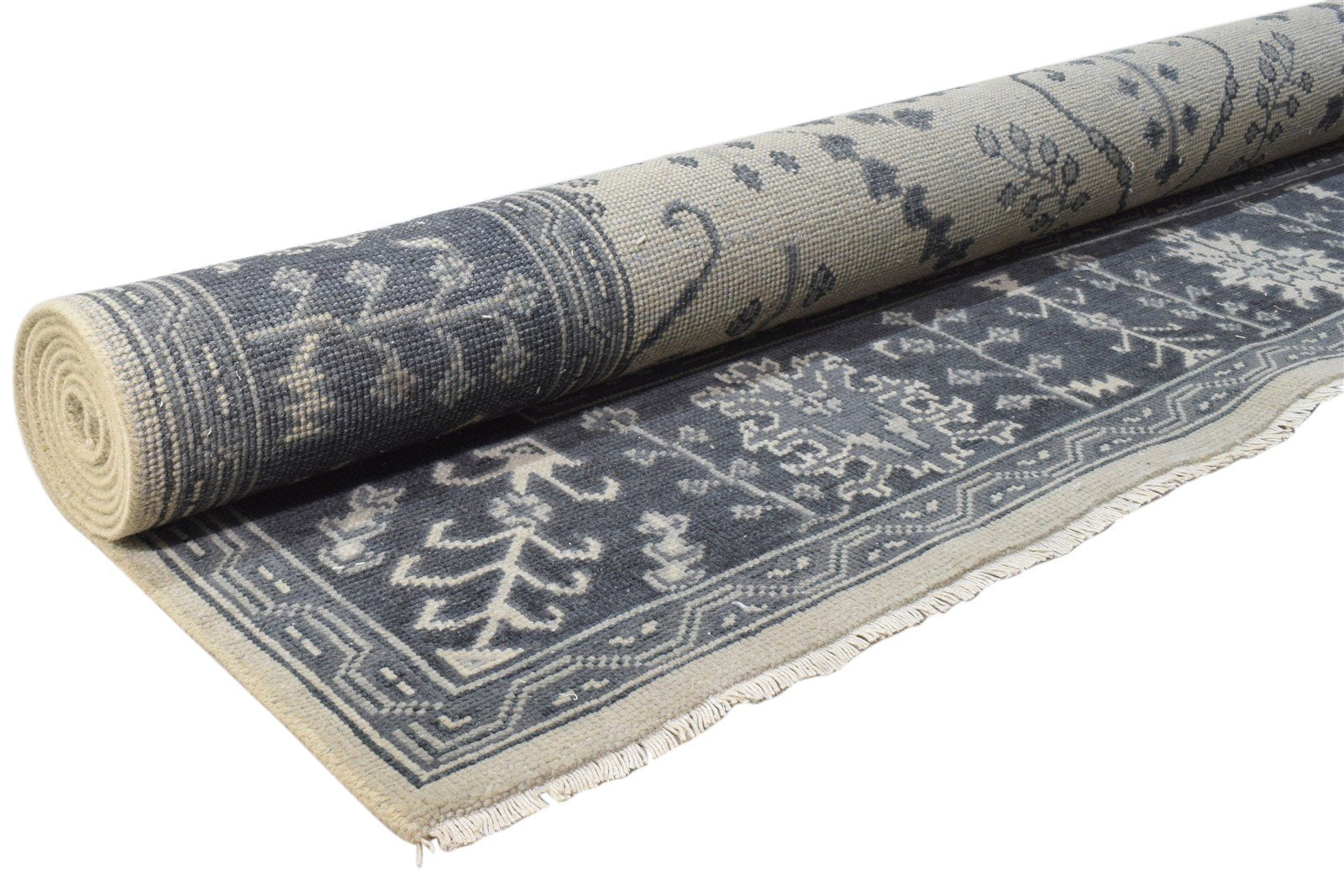 Wool Grey Rug 8' X 10' Persian Hand Knotted Sarouk-Indian Oriental Large Carpet 7860688060565