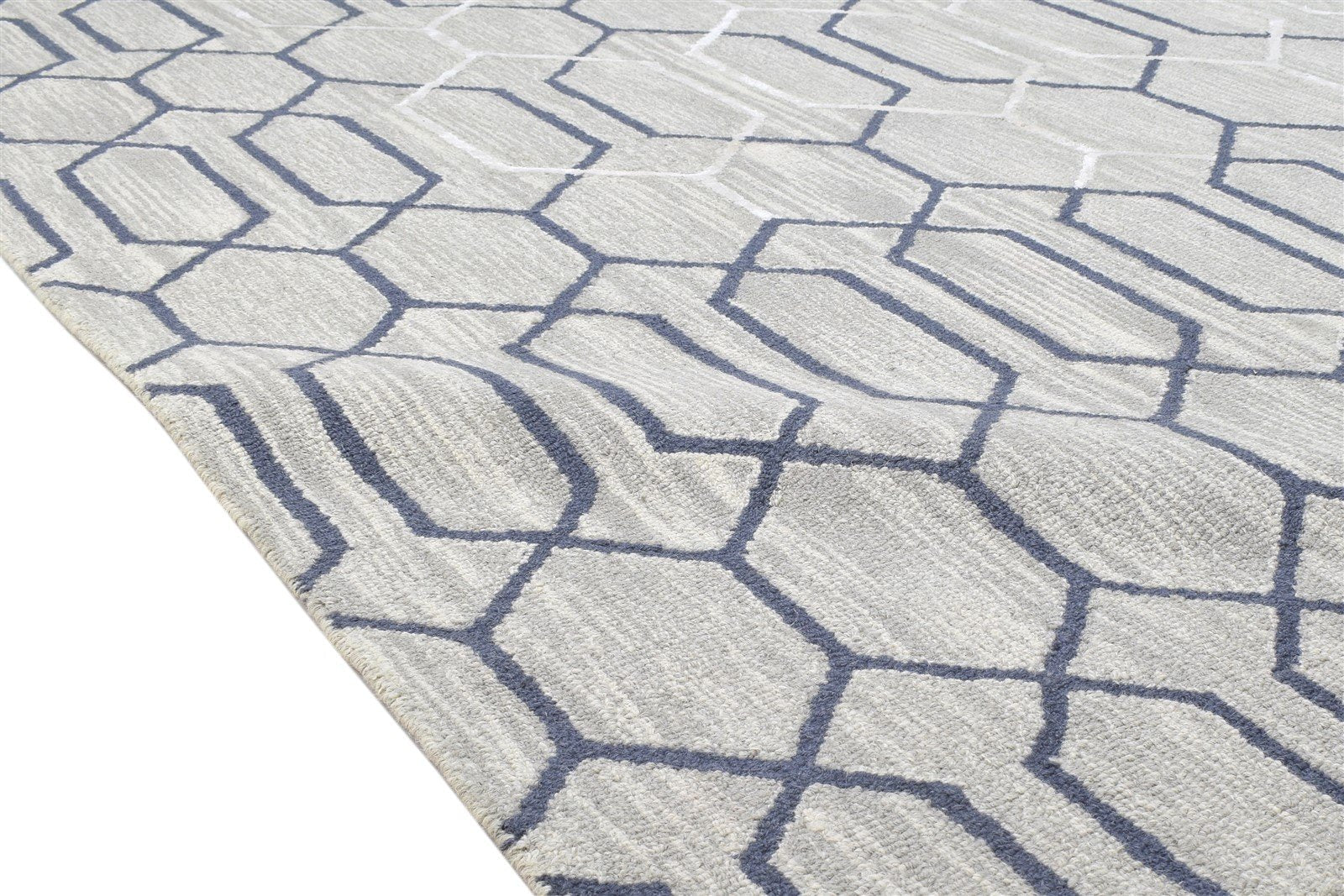 Wool Grey Rug 8' X 11' Modern Hand Tufted Moroccan Trellis Large Carpet 7864142266517
