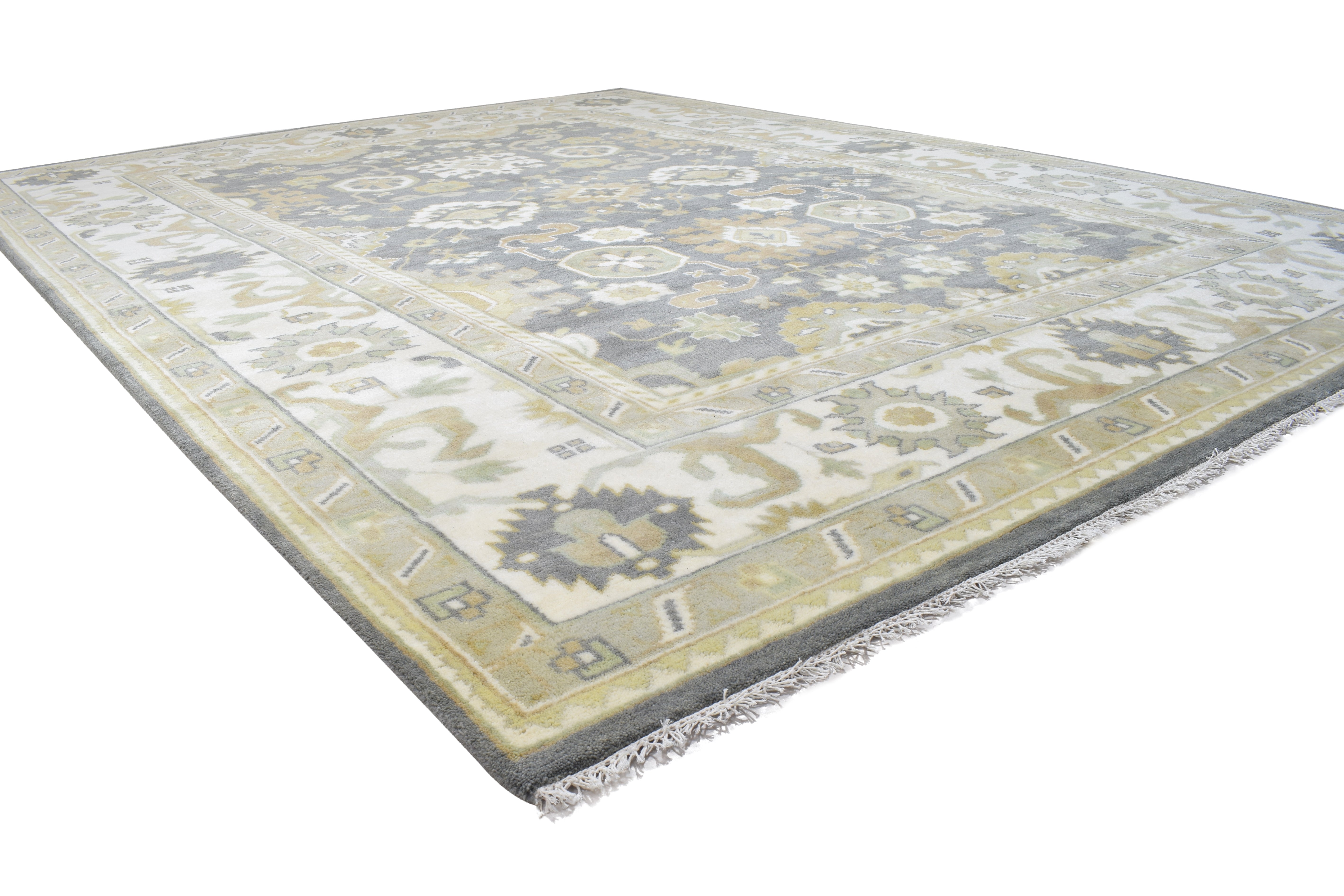 Wool Grey Rug 9' X 12' Persian Hand Knotted Oushak Oriental Extra Large Carpet 7864327471253