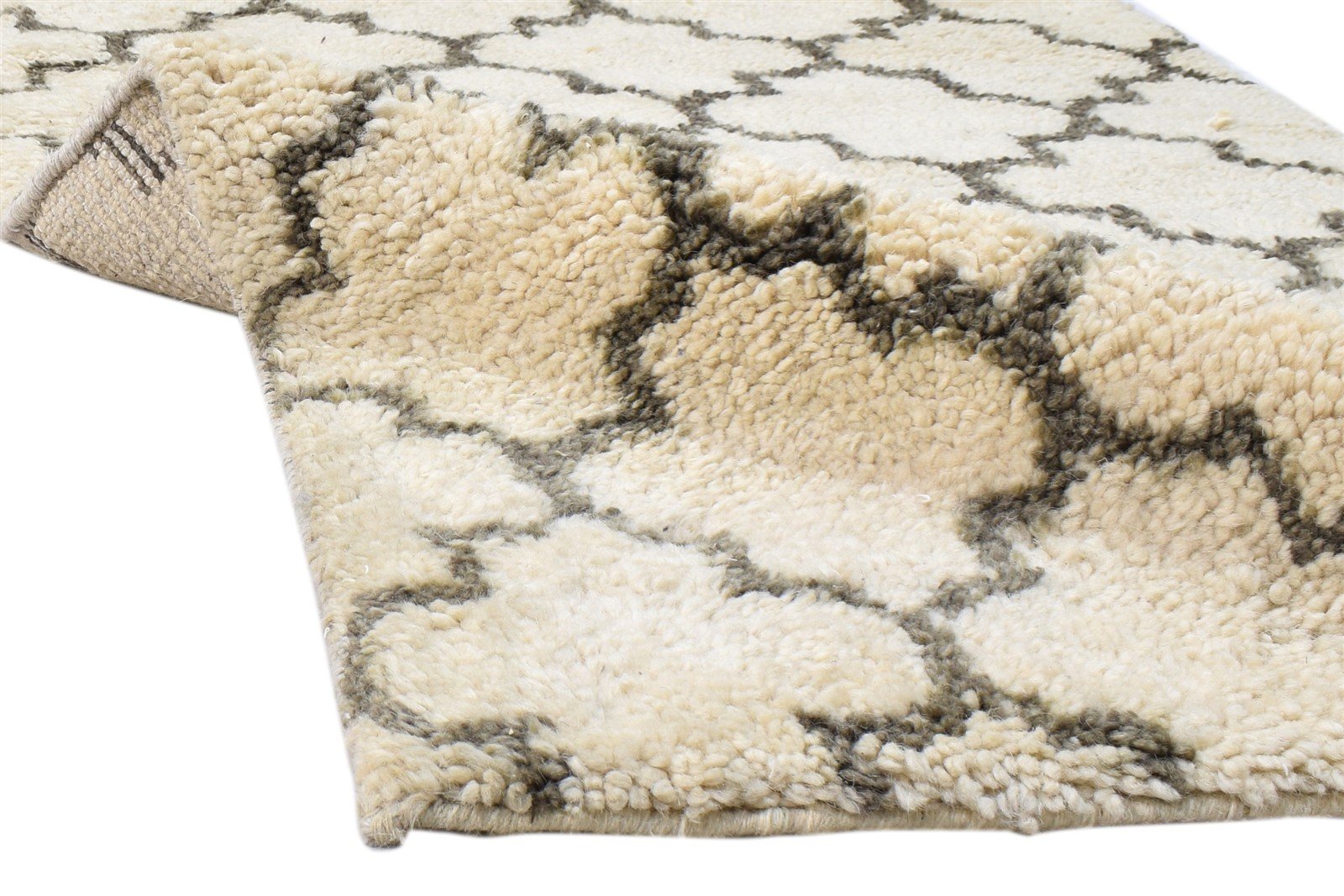 Wool Ivory Rug 3' X 5' Shag Hand Knotted Moroccan Trellis Small Carpet 7860691042453
