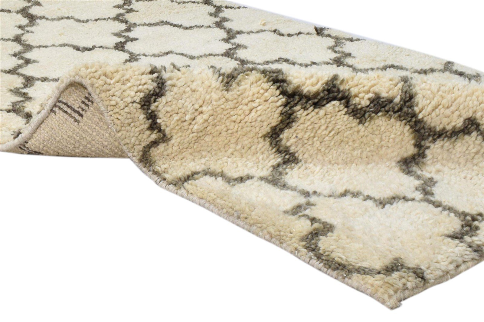 Wool Ivory Rug 3' X 5' Shag Hand Knotted Moroccan Trellis Small Carpet 7860691042453