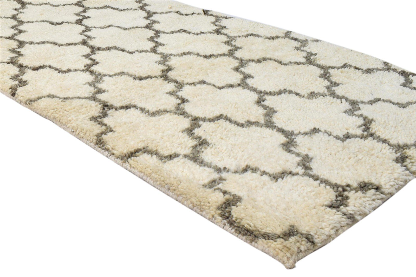 Wool Ivory Rug 3' X 5' Shag Hand Knotted Moroccan Trellis Small Carpet 7860691042453