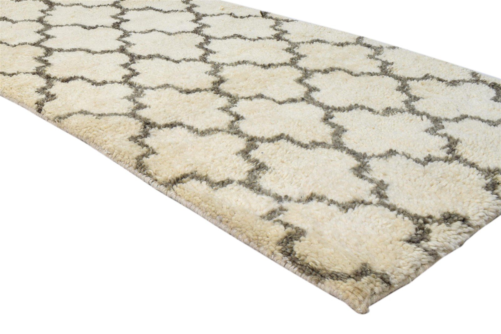 Wool Ivory Rug 3' X 5' Shag Hand Knotted Moroccan Trellis Small Carpet 7860691042453