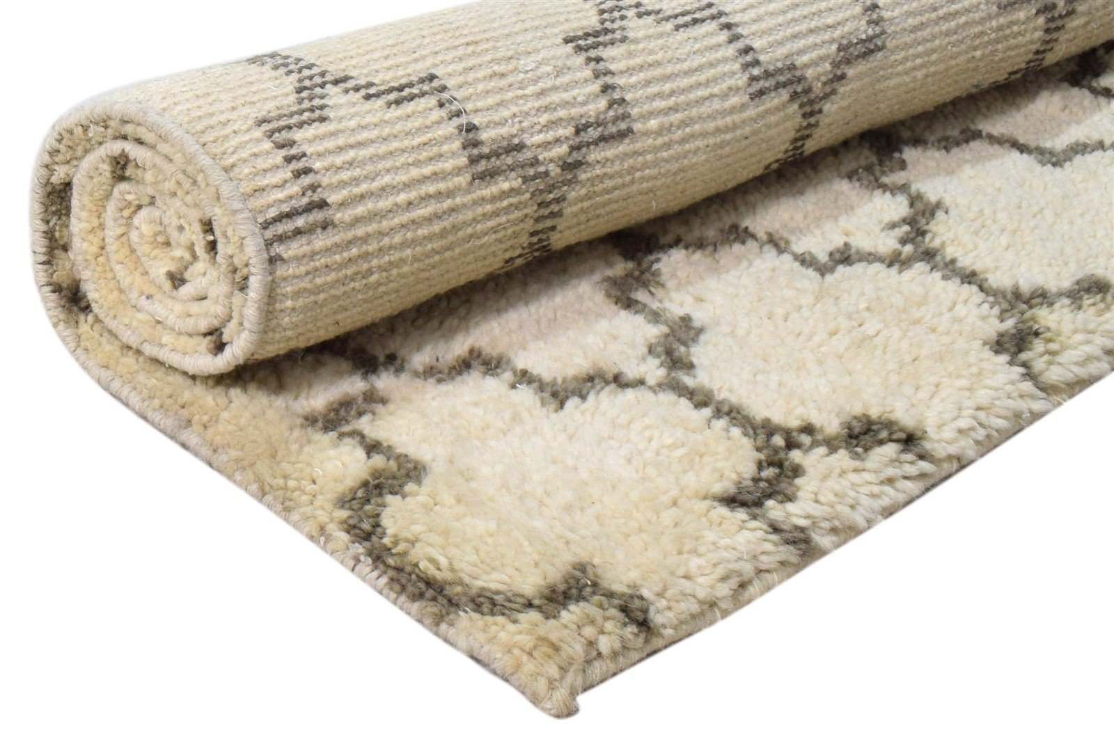 Wool Ivory Rug 3' X 5' Shag Hand Knotted Moroccan Trellis Small Carpet 7860691042453
