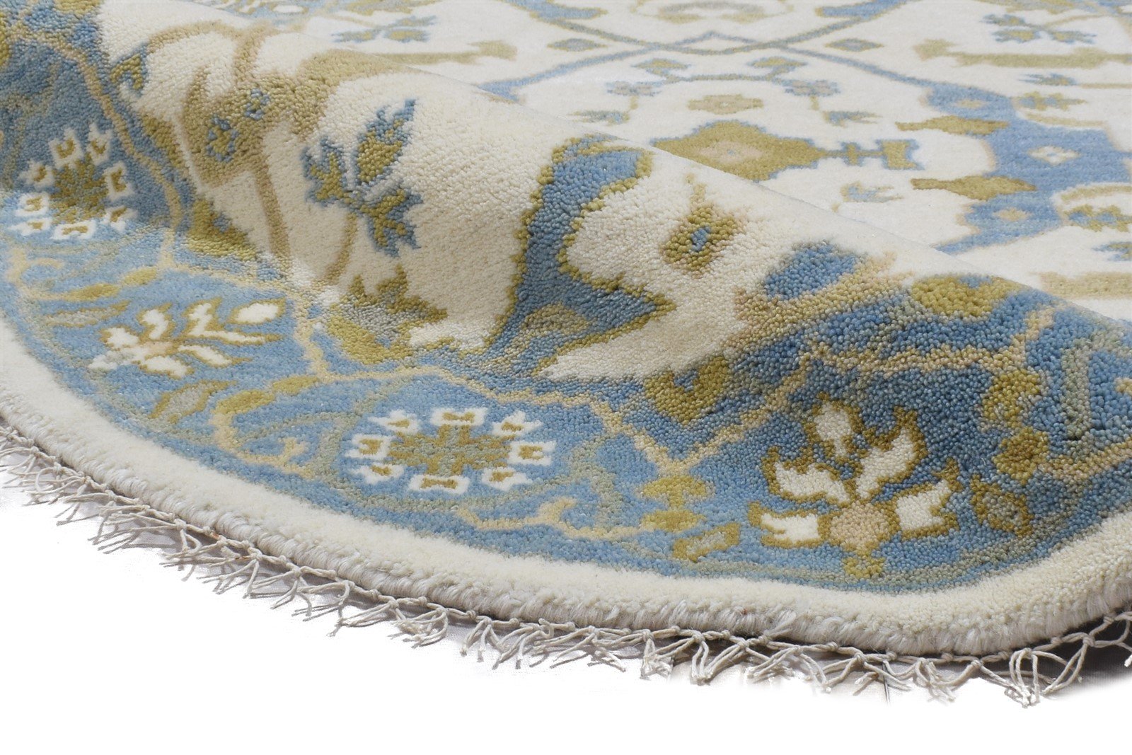 Wool Ivory Rug 4' X 4' Persian Hand Knotted Oushak Oriental Room Size Round 7864835702933