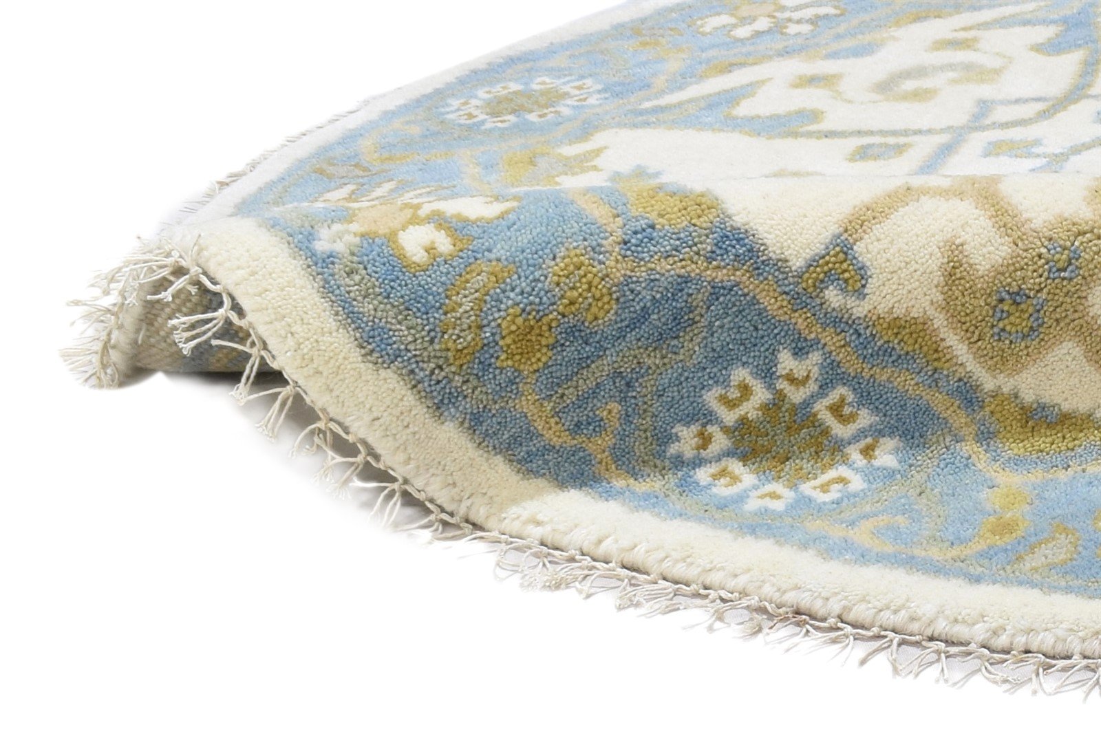 Wool Ivory Rug 4' X 4' Persian Hand Knotted Oushak Oriental Room Size Round 7864835702933