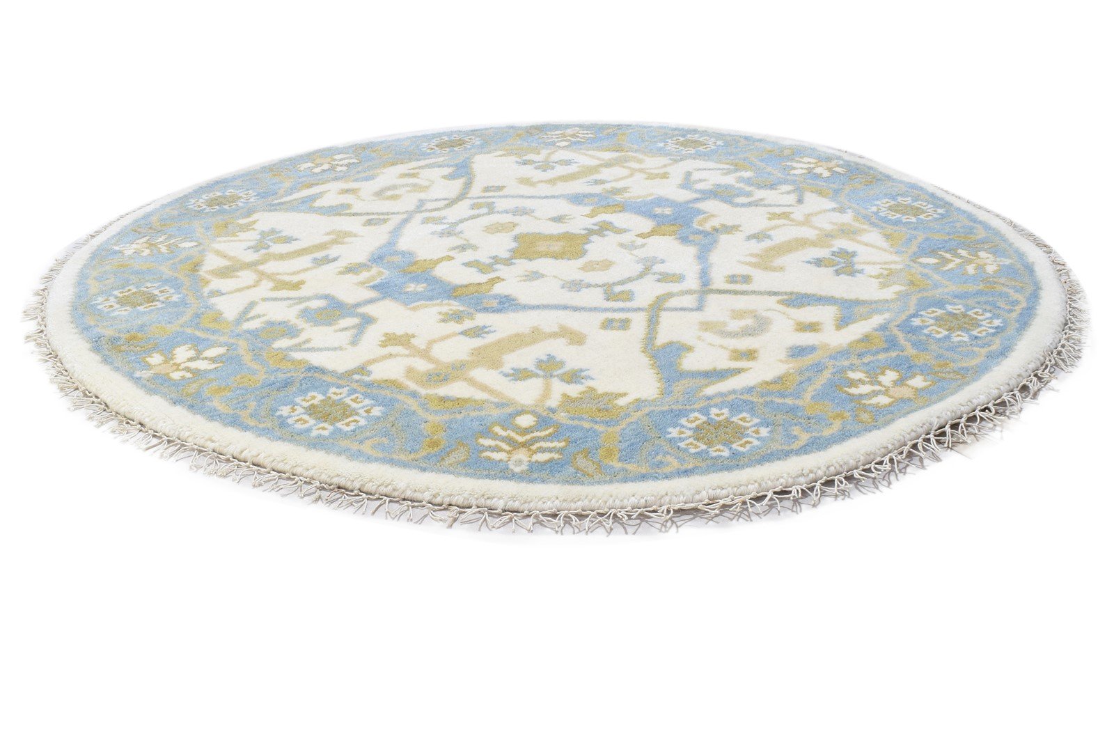 Wool Ivory Rug 4' X 4' Persian Hand Knotted Oushak Oriental Room Size Round 7864835702933