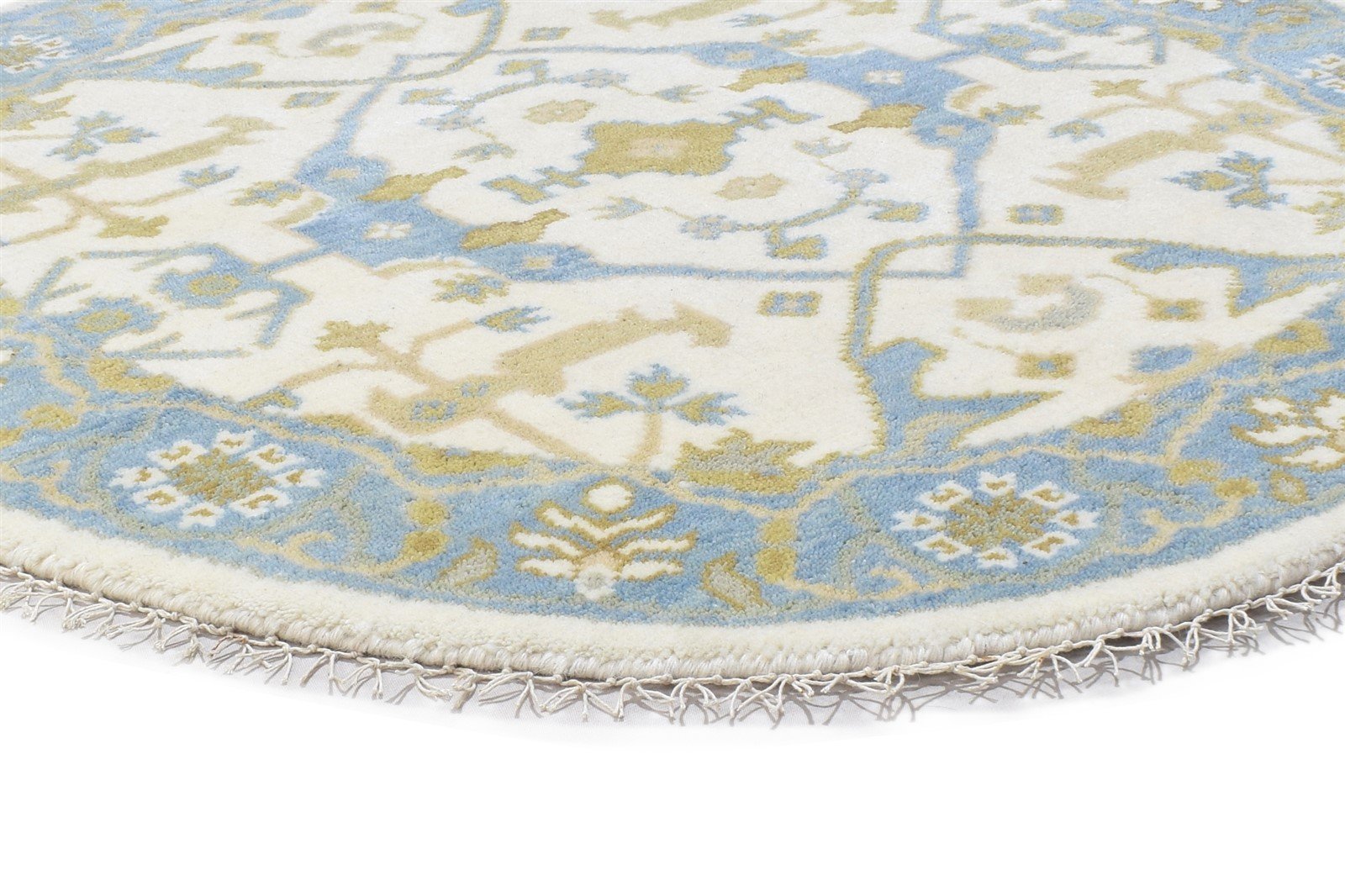 Wool Ivory Rug 4' X 4' Persian Hand Knotted Oushak Oriental Room Size Round 7864835702933