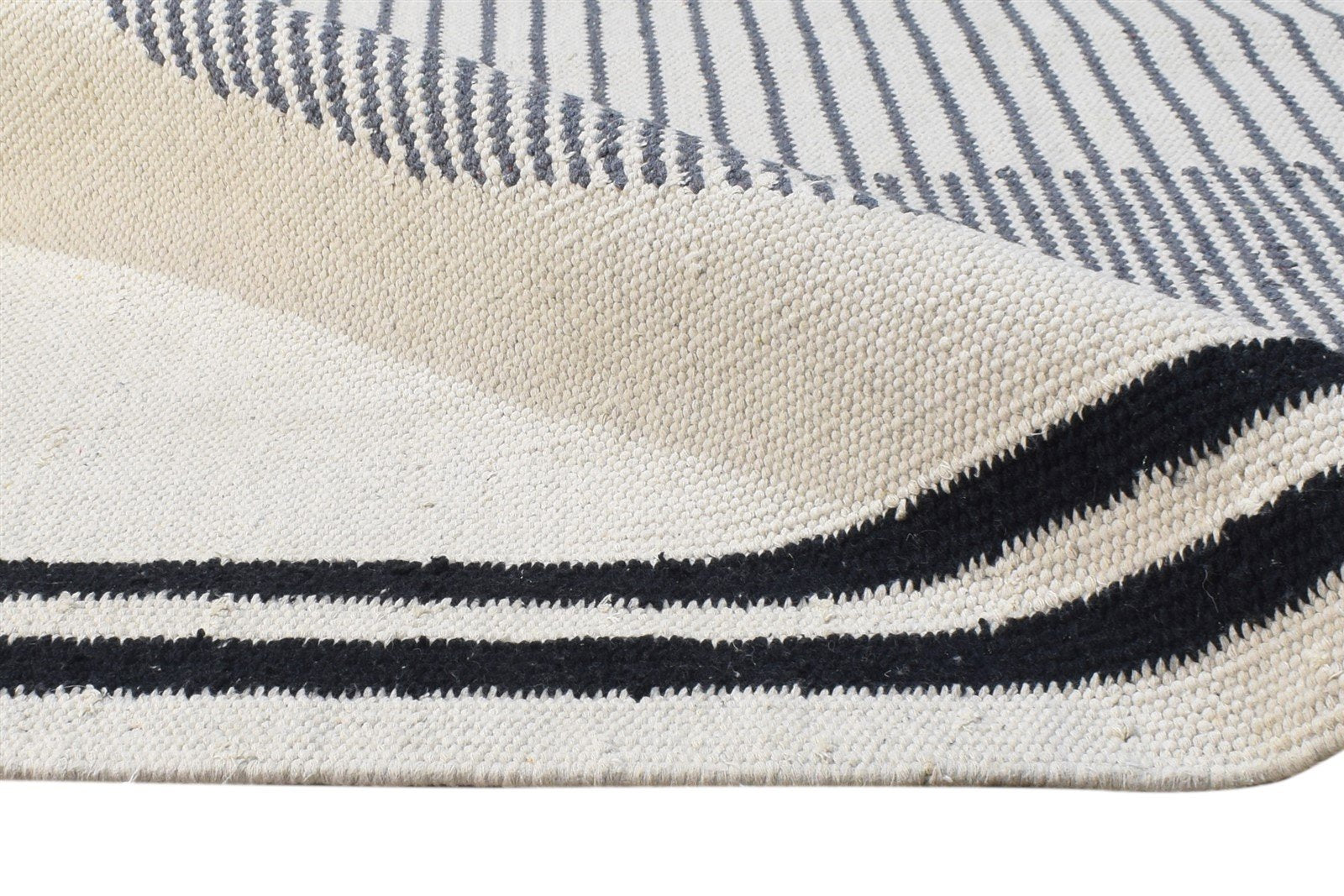 Wool Ivory Rug 4' X 5' Modern Dhurrie Scandinavian Abstract Room Size Carpet 7865139331221