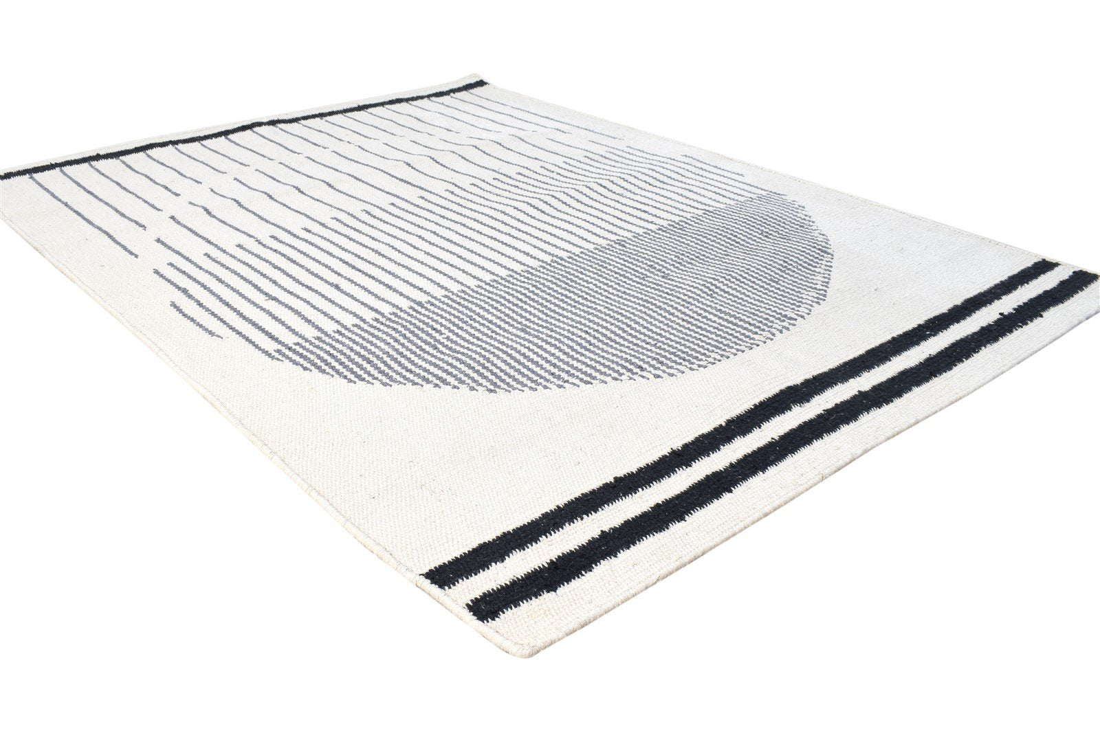 Wool Ivory Rug 4' X 5' Modern Dhurrie Scandinavian Abstract Room Size Carpet 7865139331221