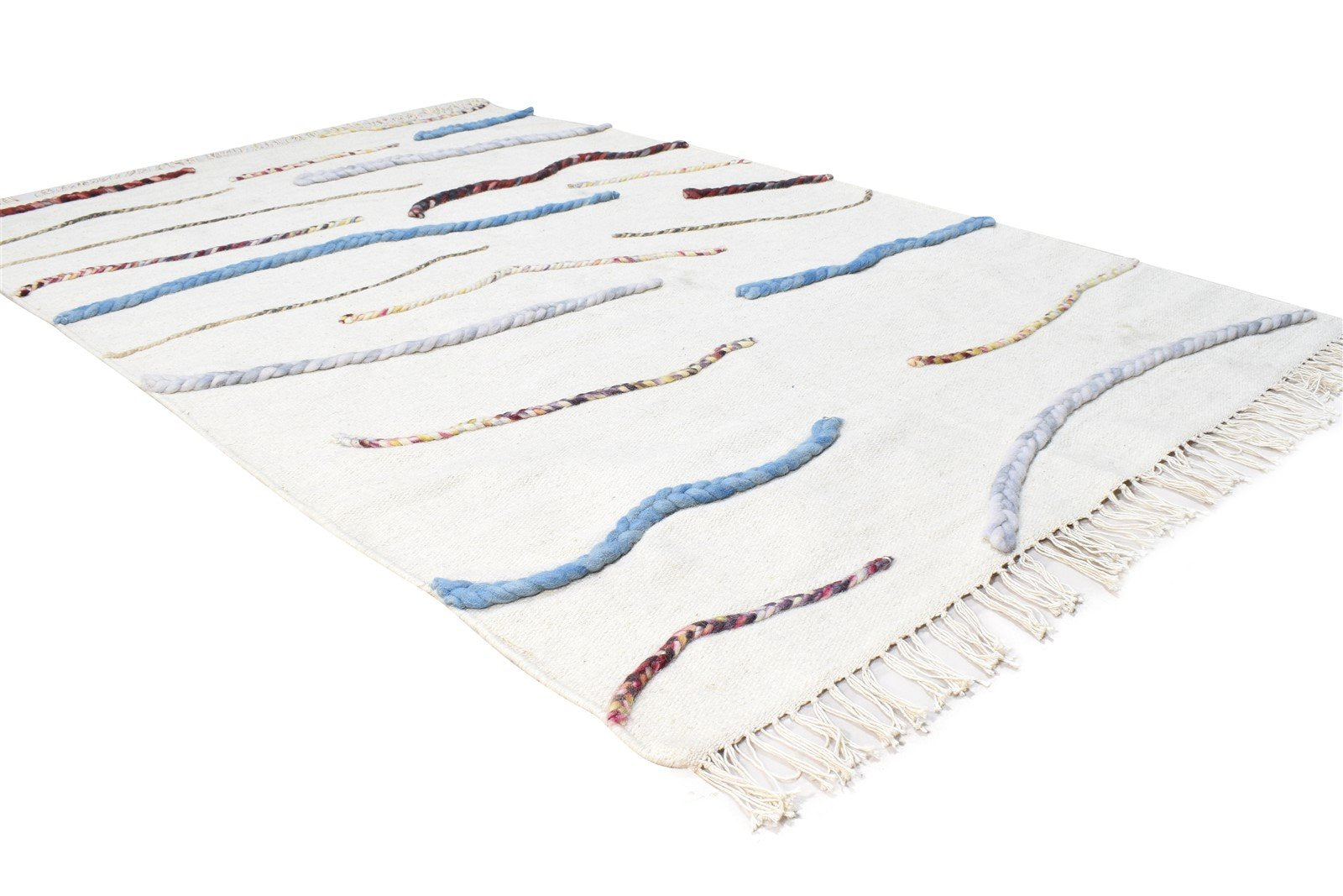 Wool Ivory Rug 4' X 6' Modern Hand Woven Scandinavian Abstract Room Size Carpet 7865004753045
