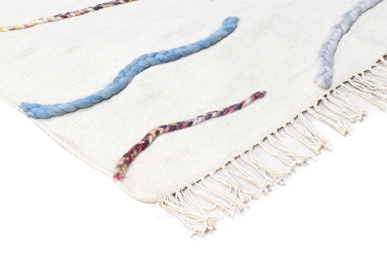 Wool Ivory Rug 4' X 6' Modern Hand Woven Scandinavian Abstract Room Size Carpet 7865004753045