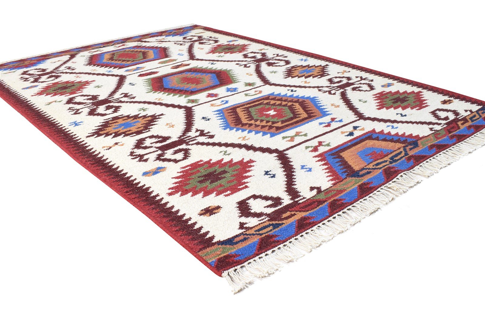Wool Ivory Rug 4' X 6' Persian Dhurrie Southwestern Tribal Room Size Carpet 7864993153173