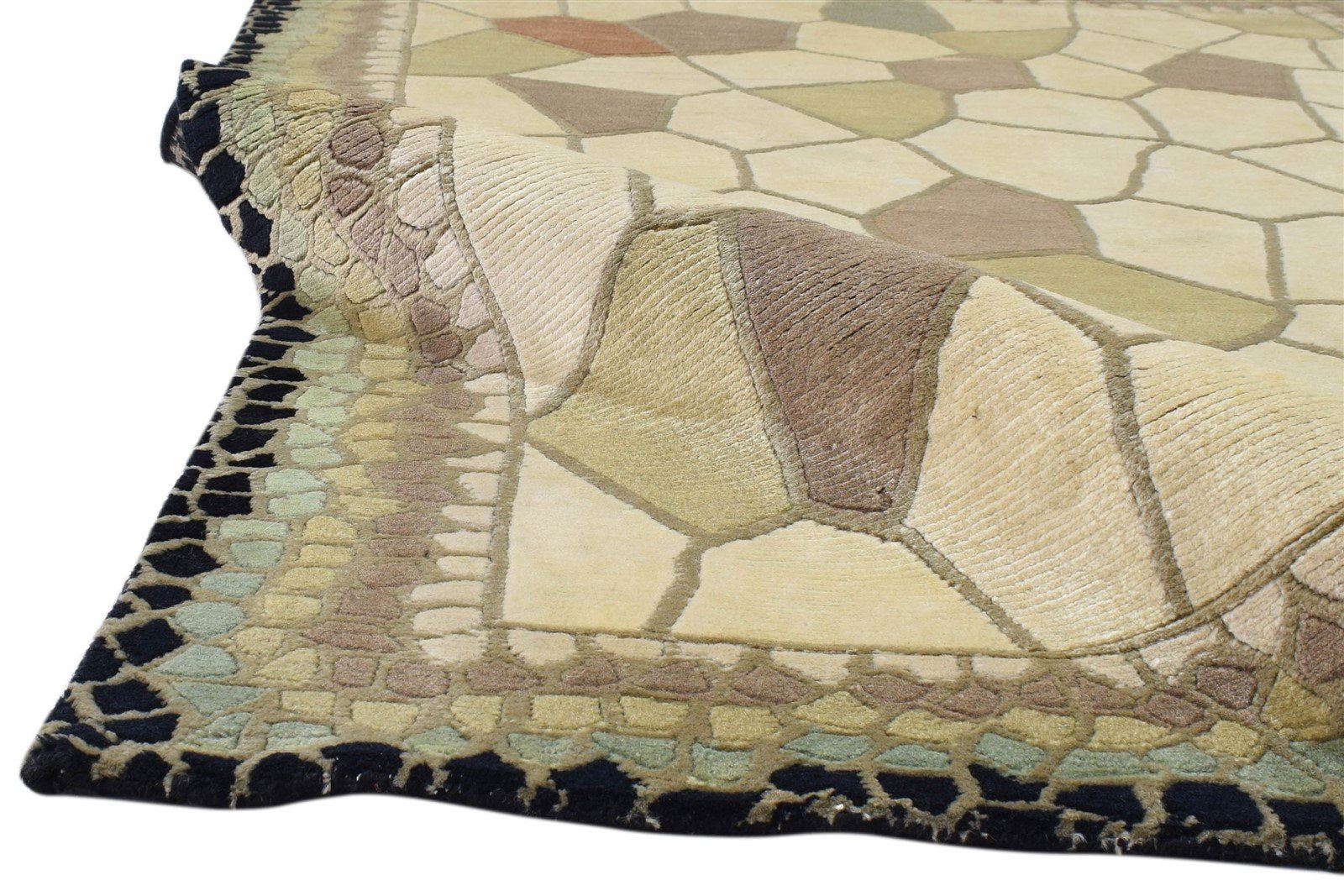 Wool Ivory Rug 5' X 8' Modern Hand Knotted Indian Abstract Room Size Carpet 7860692484245
