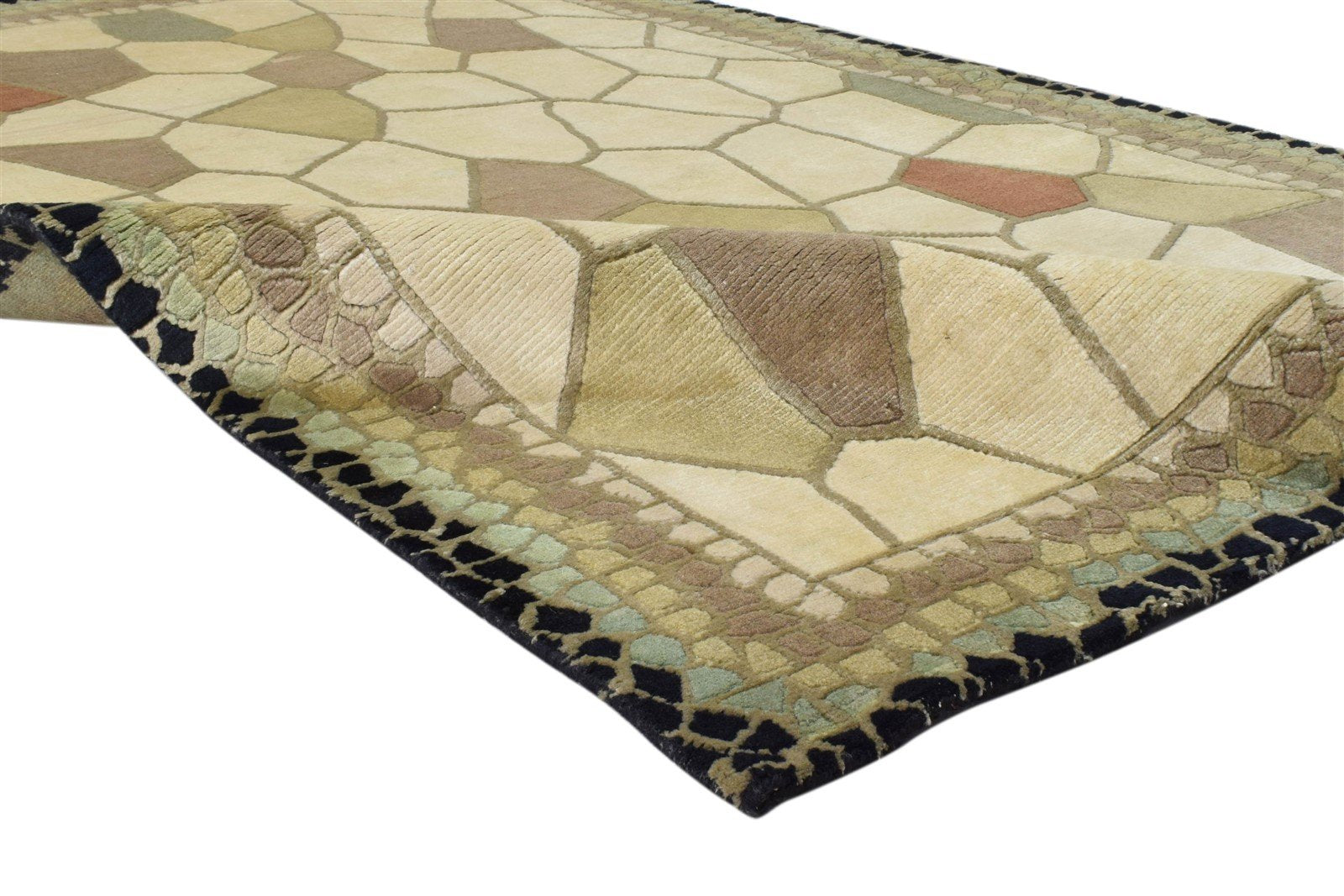 Wool Ivory Rug 5' X 8' Modern Hand Knotted Indian Abstract Room Size Carpet 7860692484245