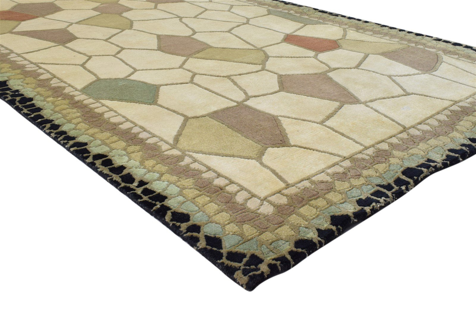 Wool Ivory Rug 5' X 8' Modern Hand Knotted Indian Abstract Room Size Carpet 7860692484245