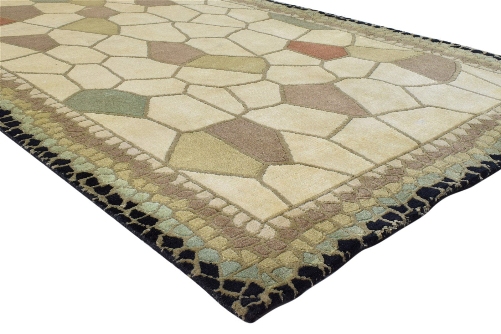 Wool Ivory Rug 5' X 8' Modern Hand Knotted Indian Abstract Room Size Carpet 7860692484245