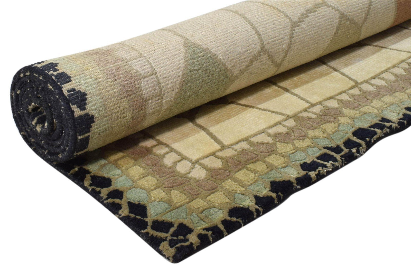 Wool Ivory Rug 5' X 8' Modern Hand Knotted Indian Abstract Room Size Carpet 7860692484245