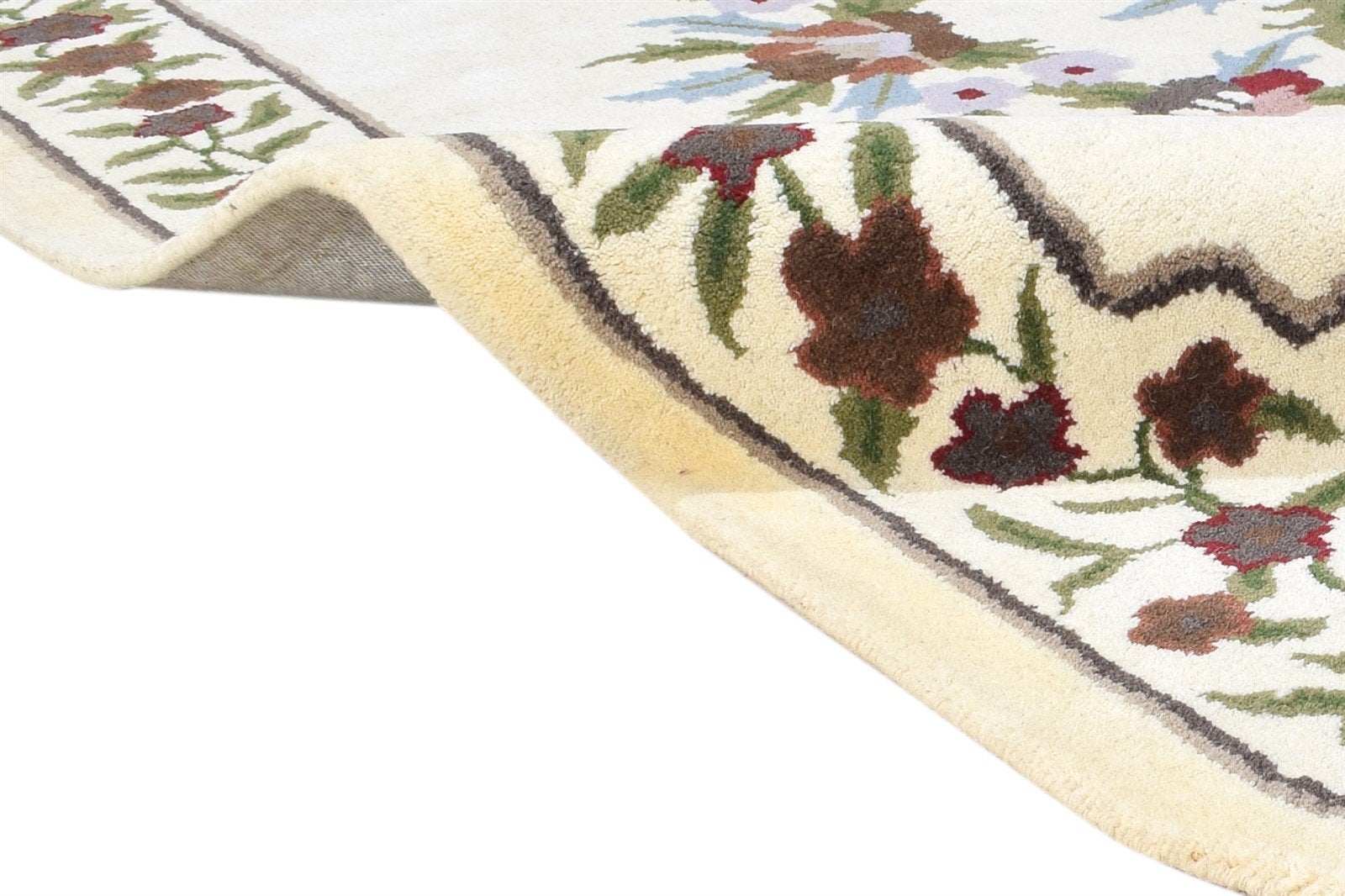 Wool Ivory Rug 6' X 8' Modern Hand Tufted French Floral Room Size Carpet 7864995807381