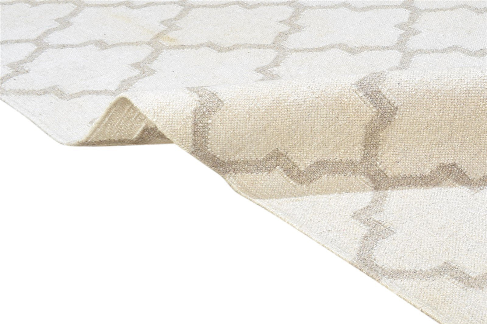 Wool Ivory Rug 8' X 10' Modern Dhurrie Scandinavian Scroll Tile Large Carpet 7864805621909