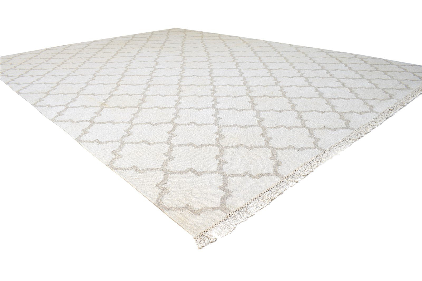 Wool Ivory Rug 8' X 10' Modern Dhurrie Scandinavian Scroll Tile Large Carpet 7864805621909