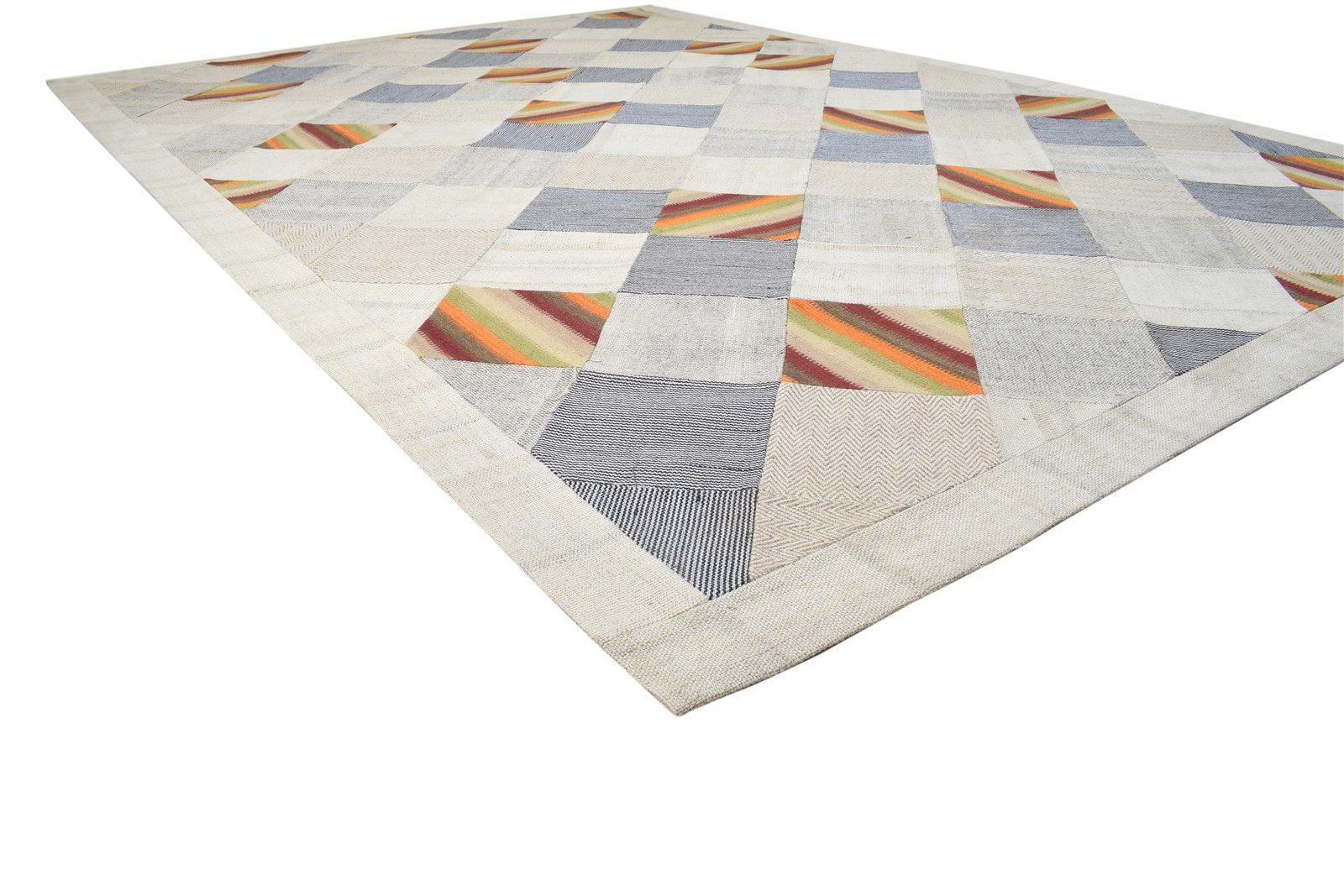 Wool Ivory Rug 8' X 11' Modern Hand Tufted Scandinavian Geometric Large Carpet 7864109400213