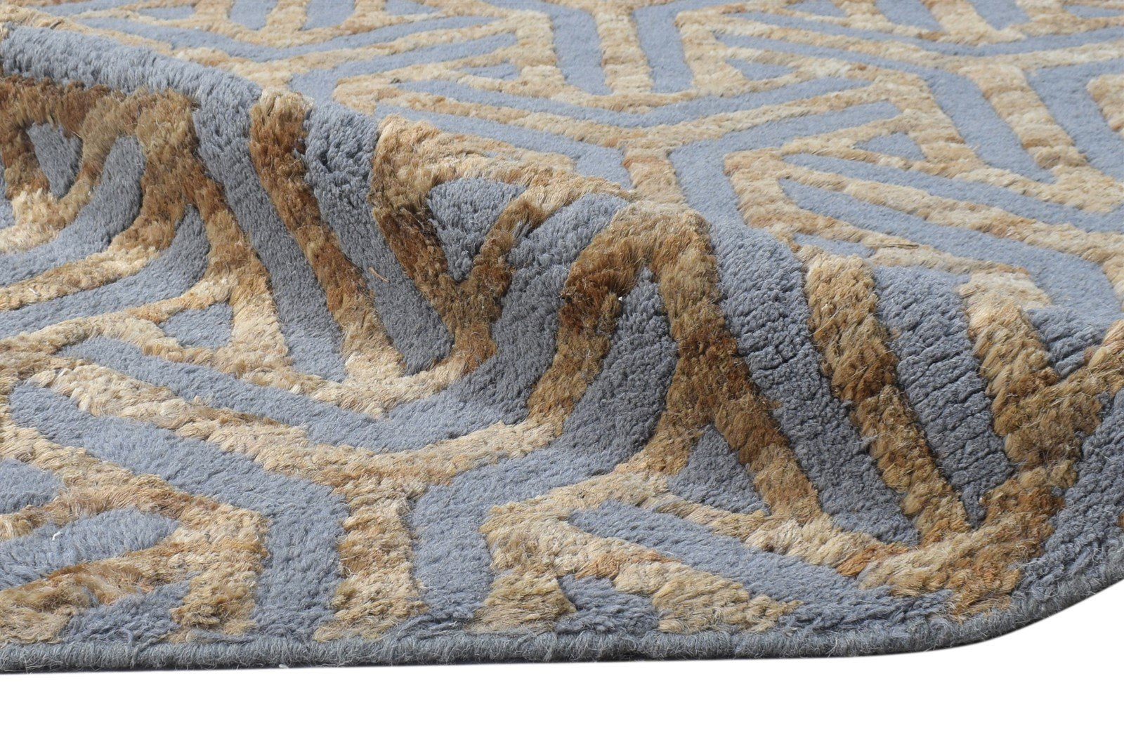 Wool / Jute Gold Rug 5X8 Modern Hand Knotted Scandinavian Geometric Room Size 7864790220949