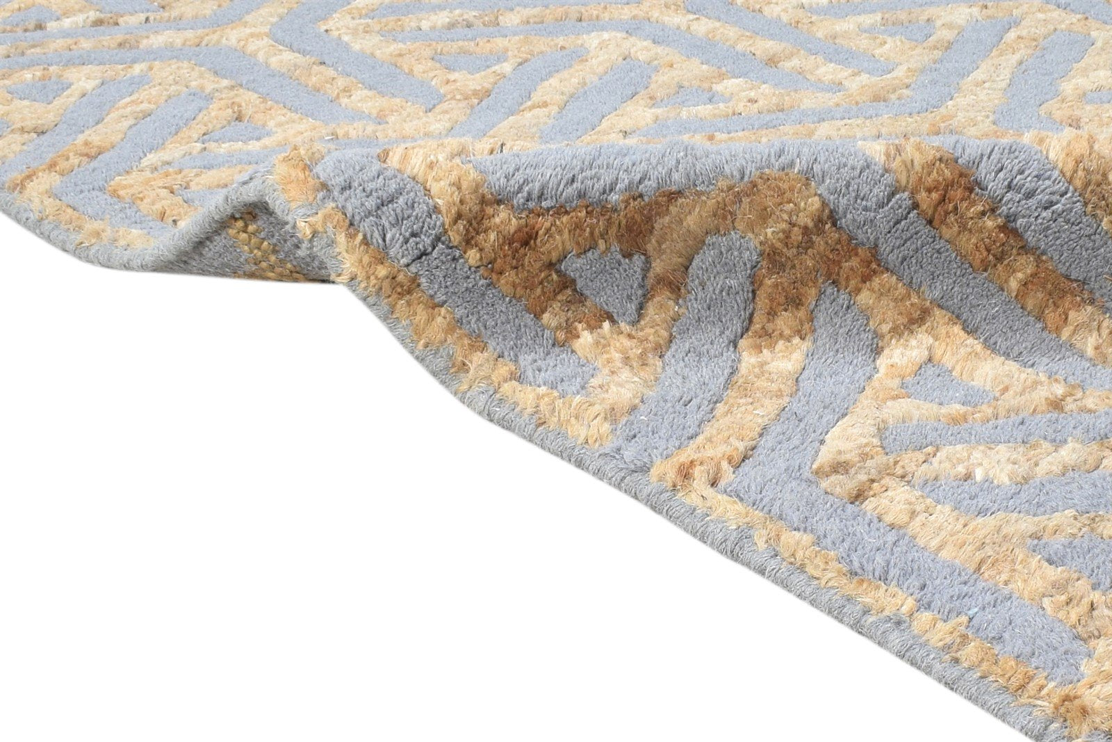 Wool / Jute Gold Rug 5X8 Modern Hand Knotted Scandinavian Geometric Room Size 7864790220949