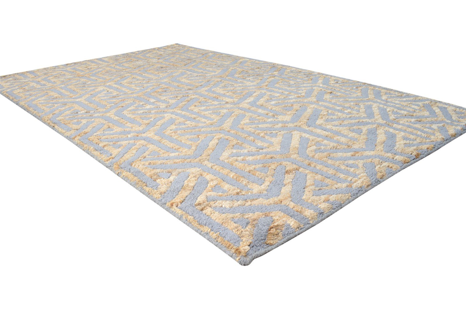 Wool / Jute Gold Rug 5X8 Modern Hand Knotted Scandinavian Geometric Room Size 7864790220949