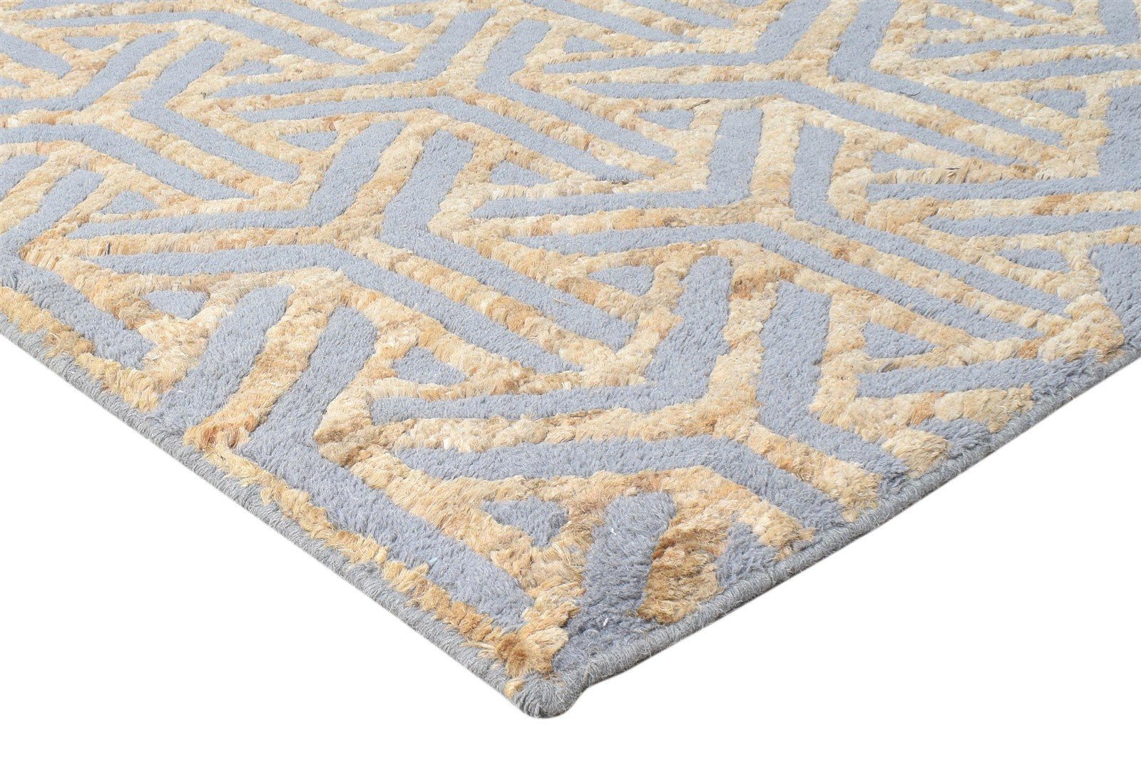 Wool / Jute Gold Rug 5X8 Modern Hand Knotted Scandinavian Geometric Room Size 7864790220949