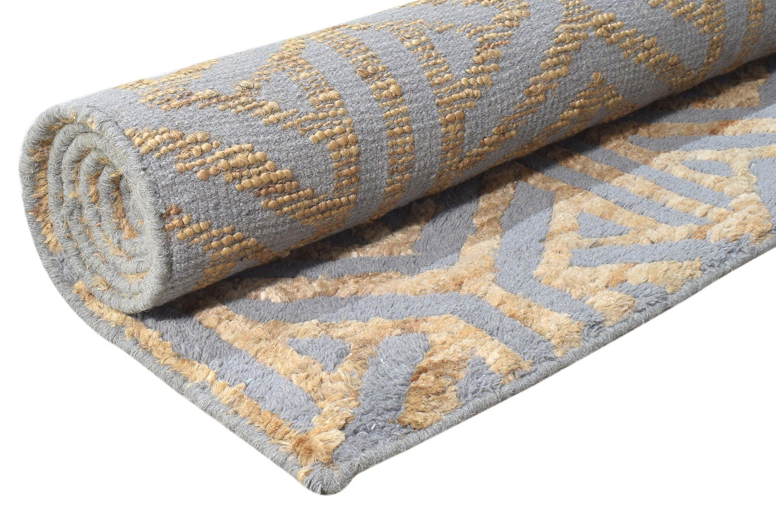 Wool / Jute Gold Rug 5X8 Modern Hand Knotted Scandinavian Geometric Room Size 7864790220949