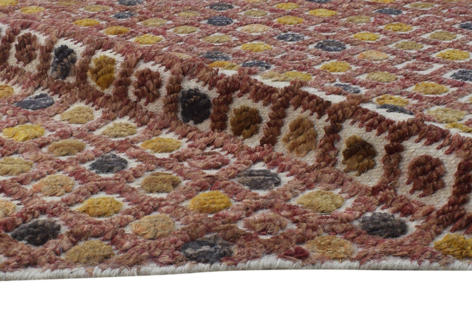 Wool / Jute Red Rug 5X8 Modern Hand Knotted Scandinavian Honeycomb Room Size 7864880595093