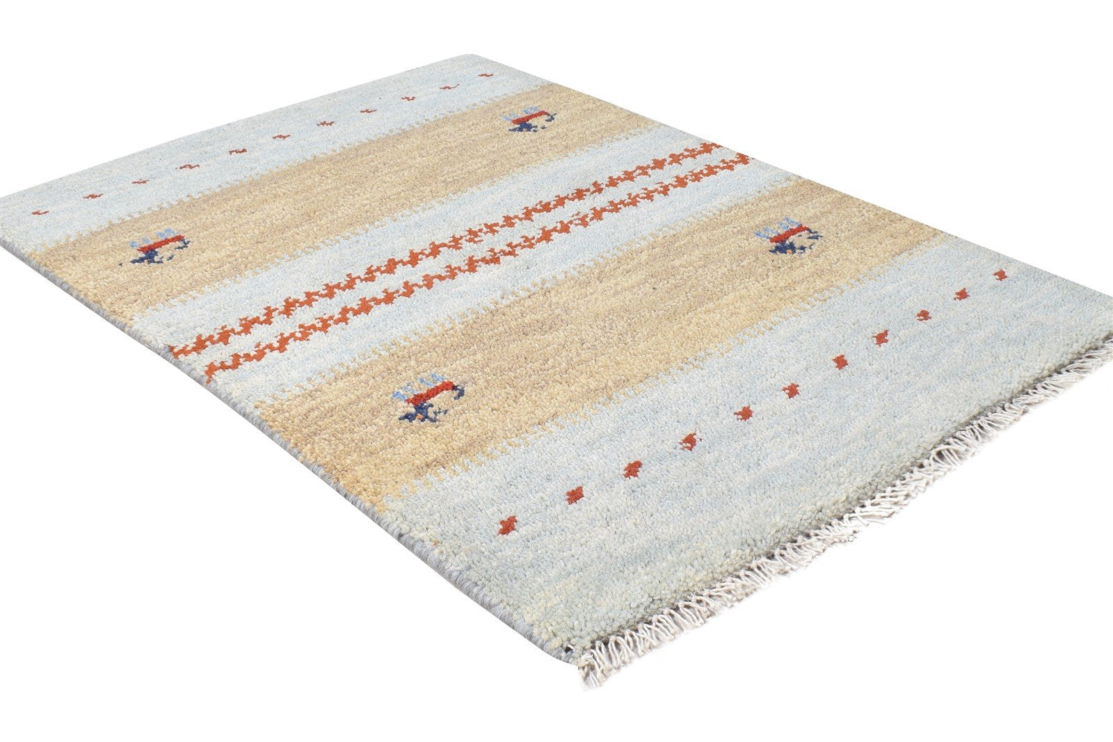 Wool Light Blue Rug 2X3 Southwestern Hand Knotted American Tribal Small Carpet 7865061802133