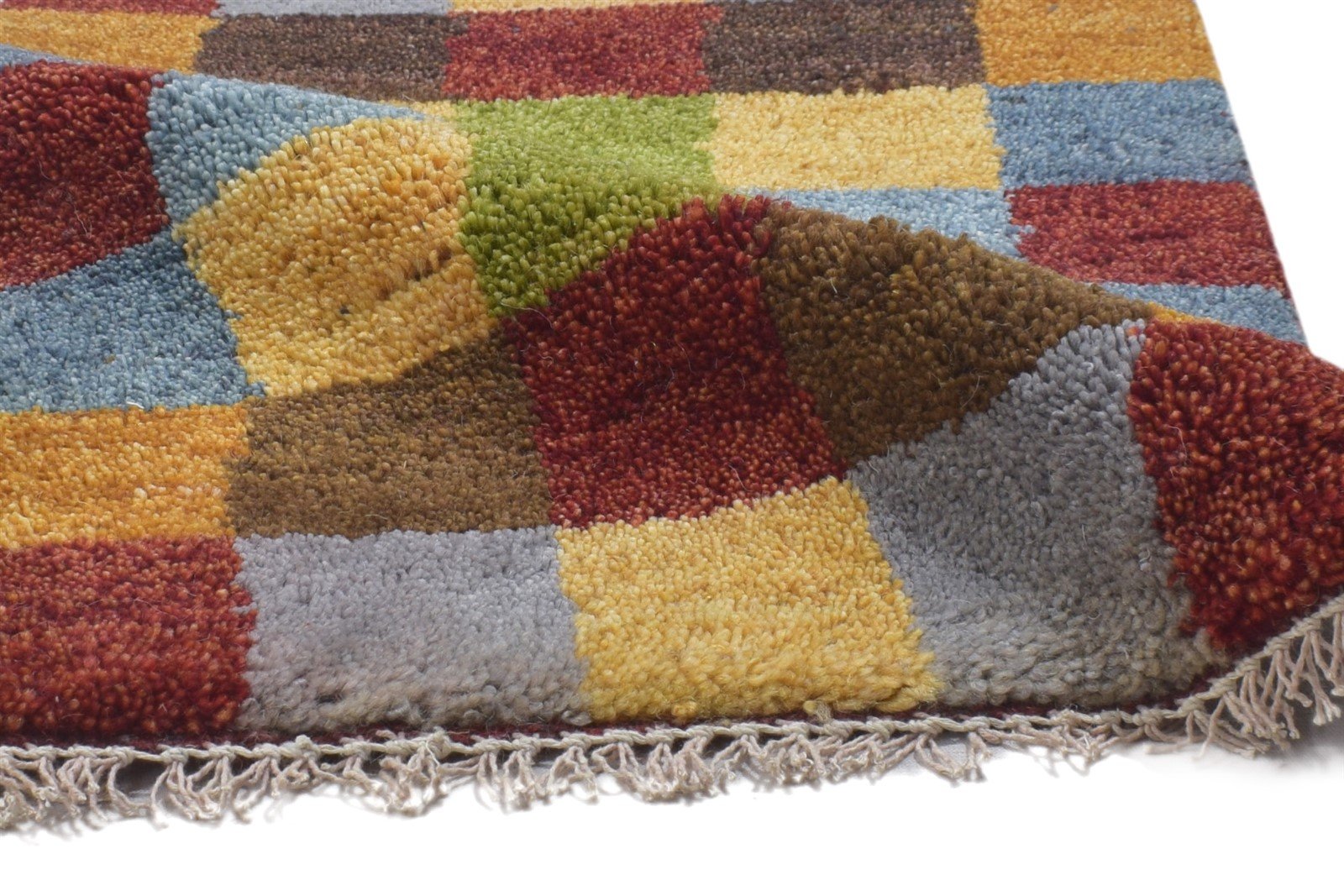 Wool Multi Color Rug 1' X 2' Persian Hand Knotted Gabbeh Geometric Small Carpet 7864209965205