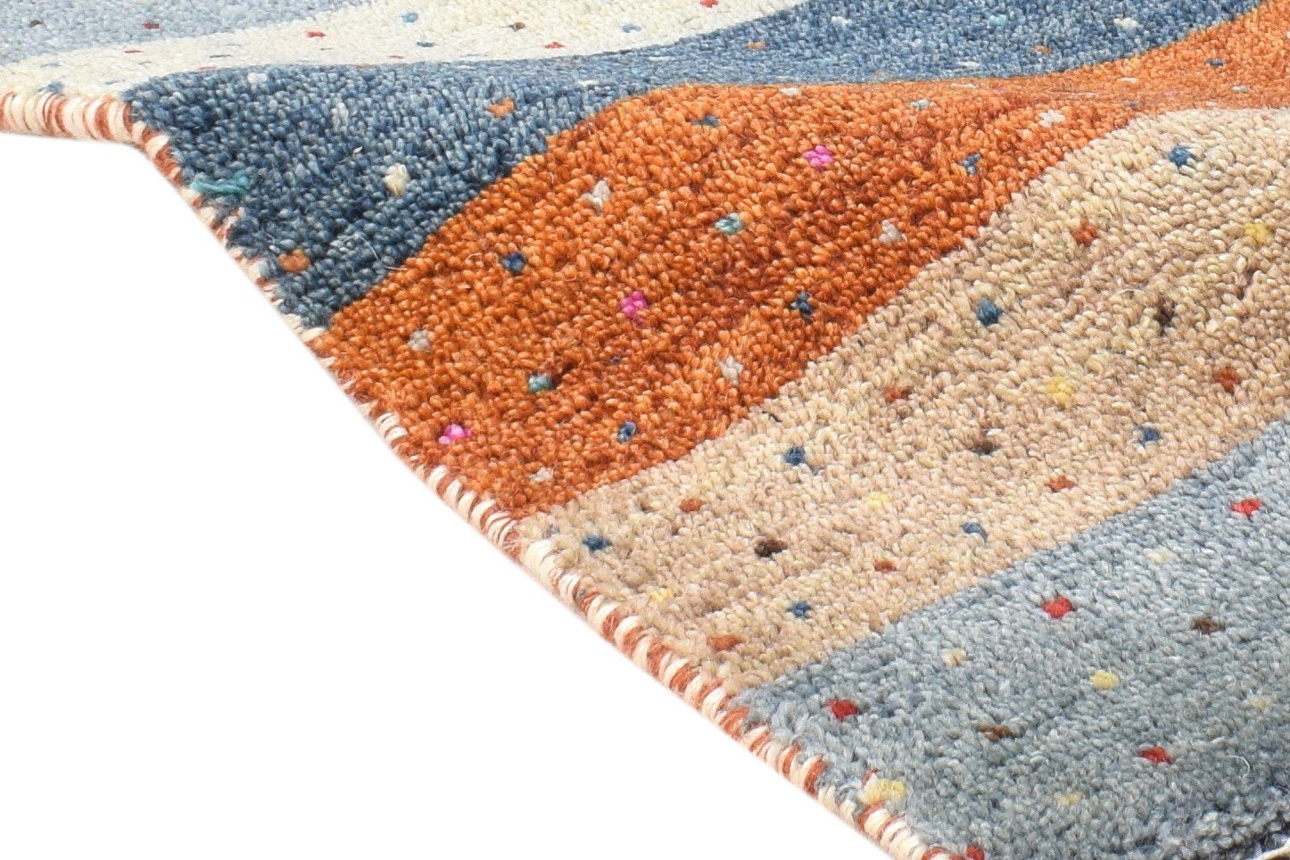 Wool Multi Color Rug 1X2 Southwestern Hand Knotted Gabbeh Striped Small Carpet 7865058066581